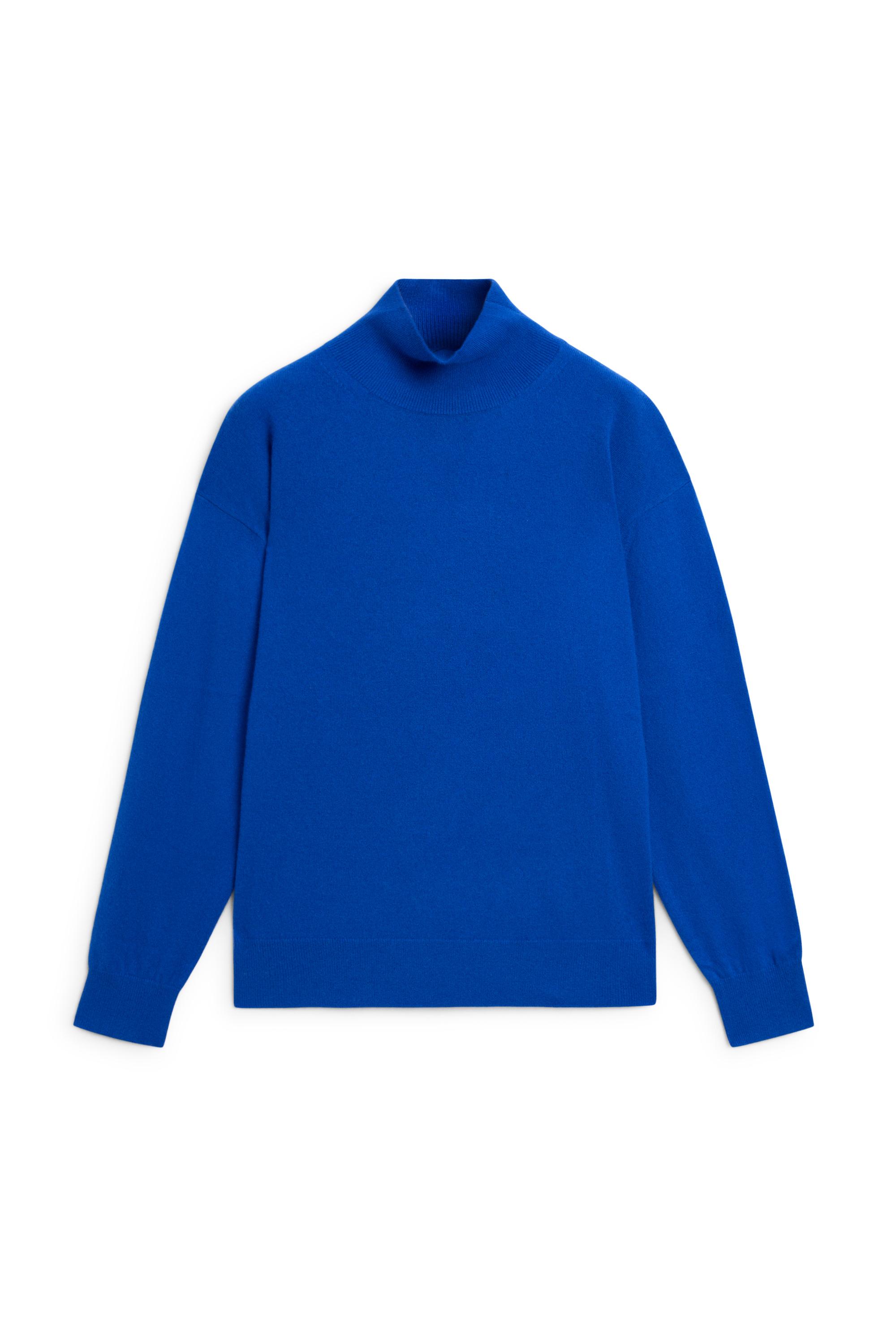 100% cashmere high neck knit sweater — DEEP BLUE