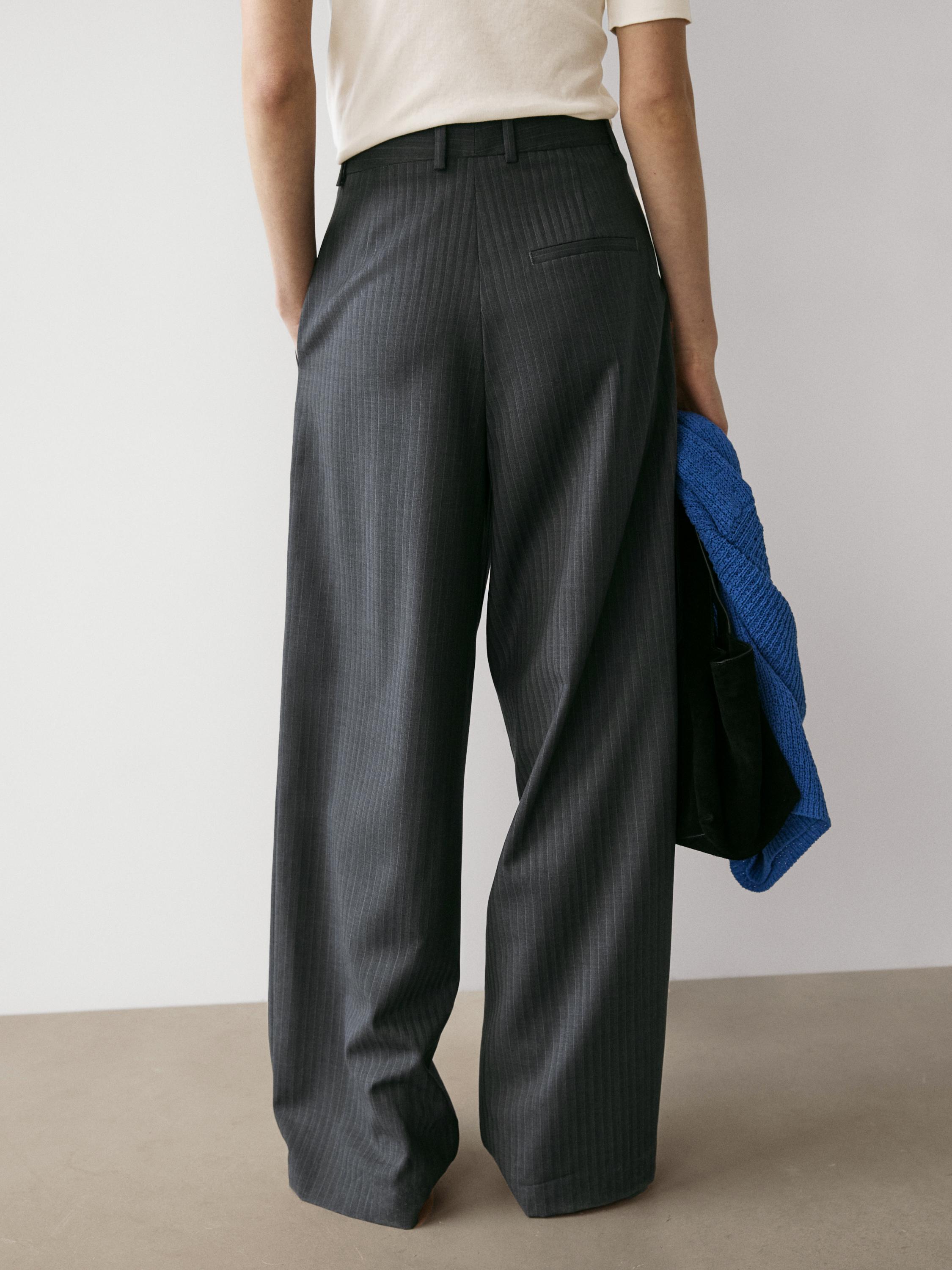 Pinstripe cool wool blend suit trousers — GREY