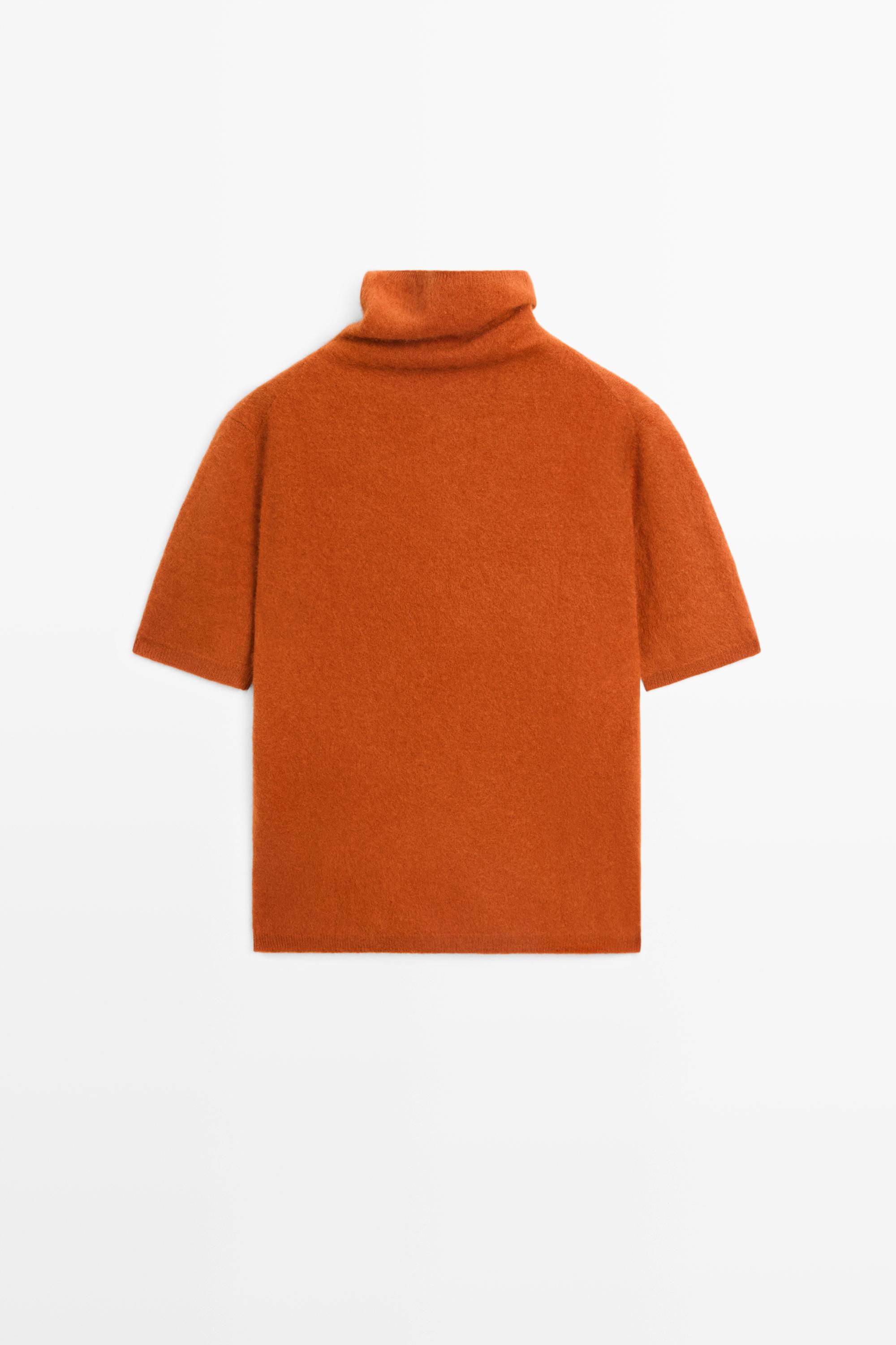 100% wool oversize short-sleeve knit sweater — BURNT ORANGE