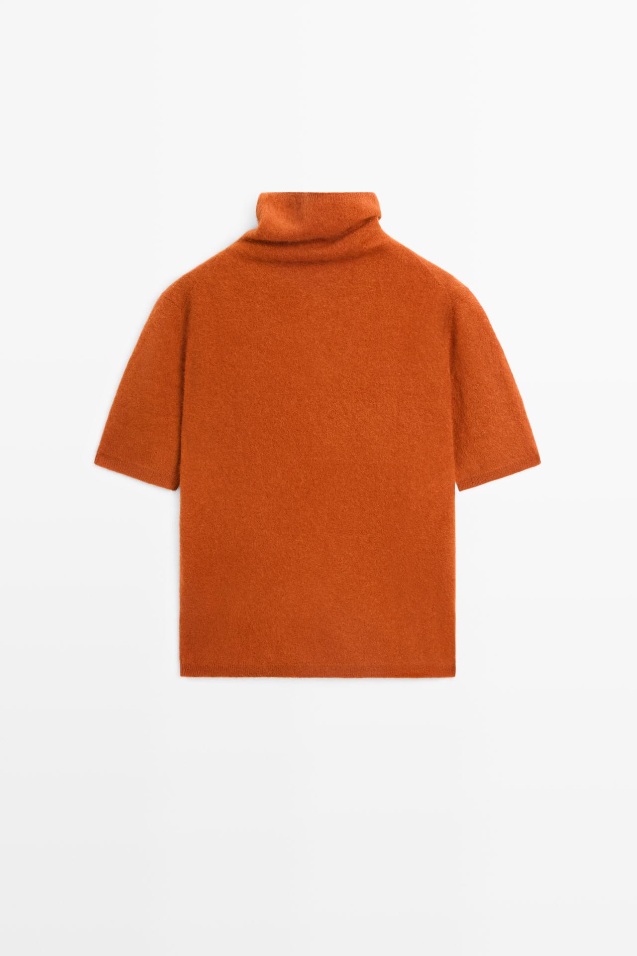 100% wool oversize short-sleeve knit sweater — BURNT ORANGE