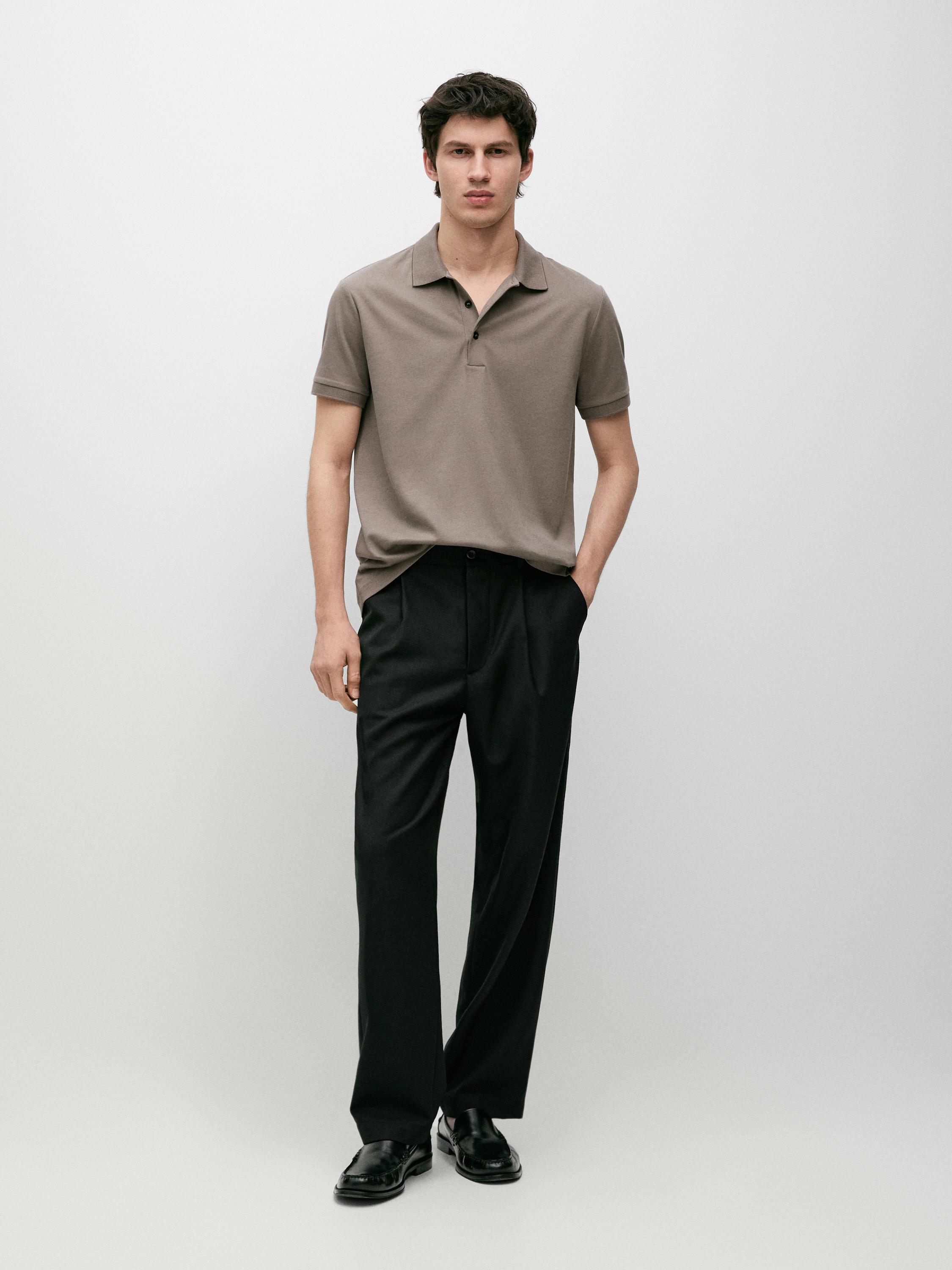 Cotton blend short sleeve polo shirt — MINK