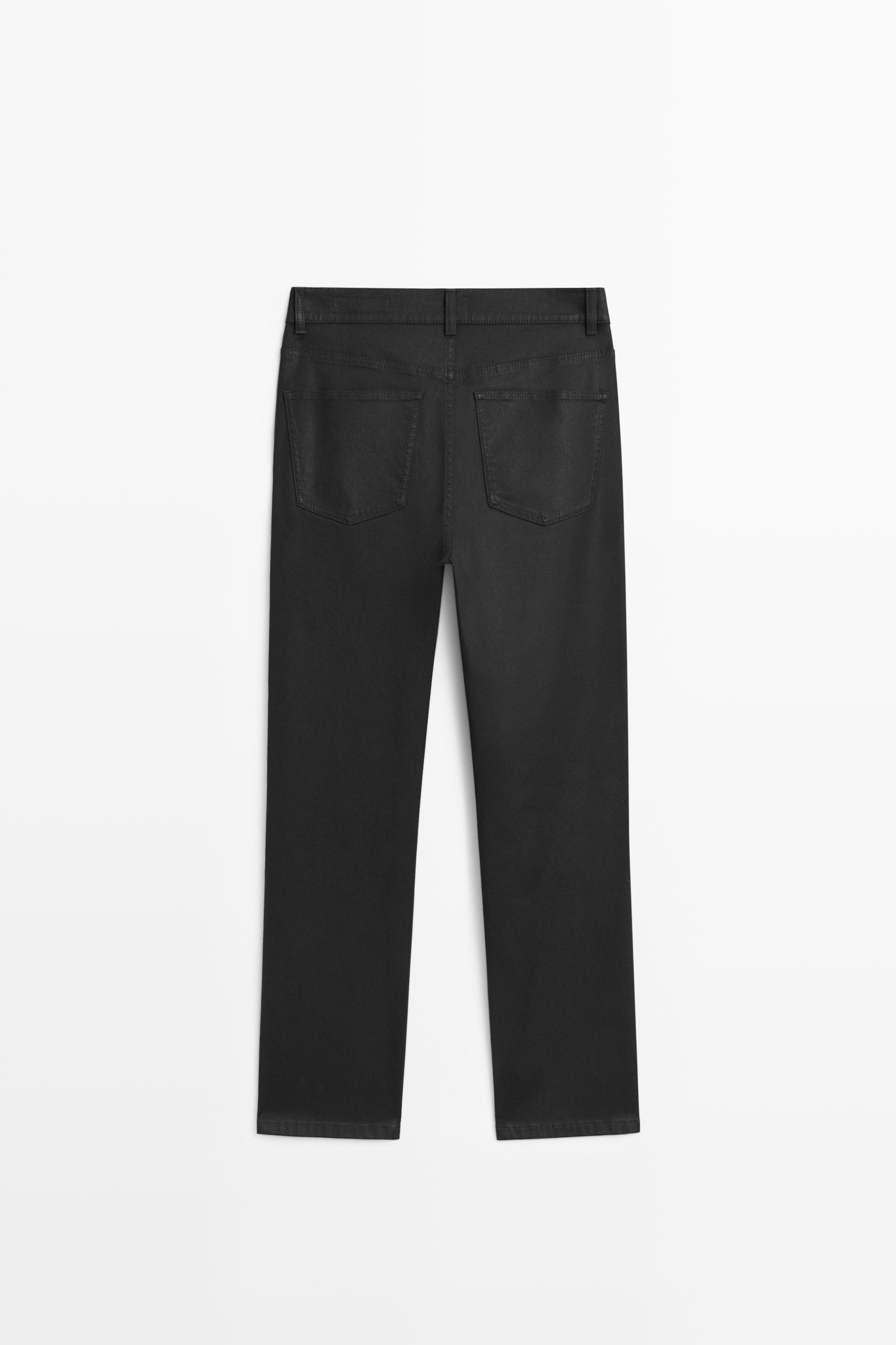 Waxed straight-leg pants — BLACK