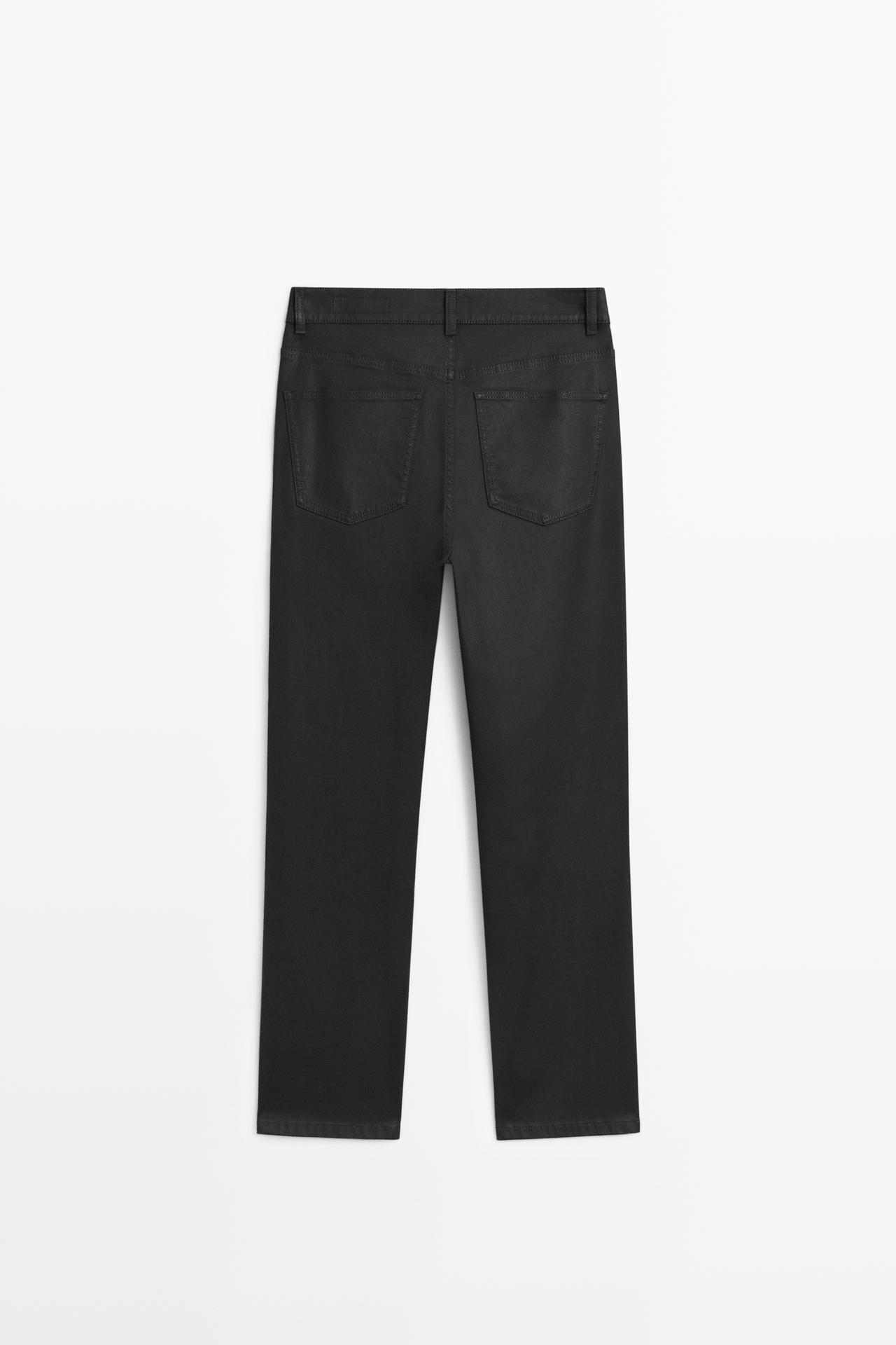 Waxed straight-leg pants — BLACK