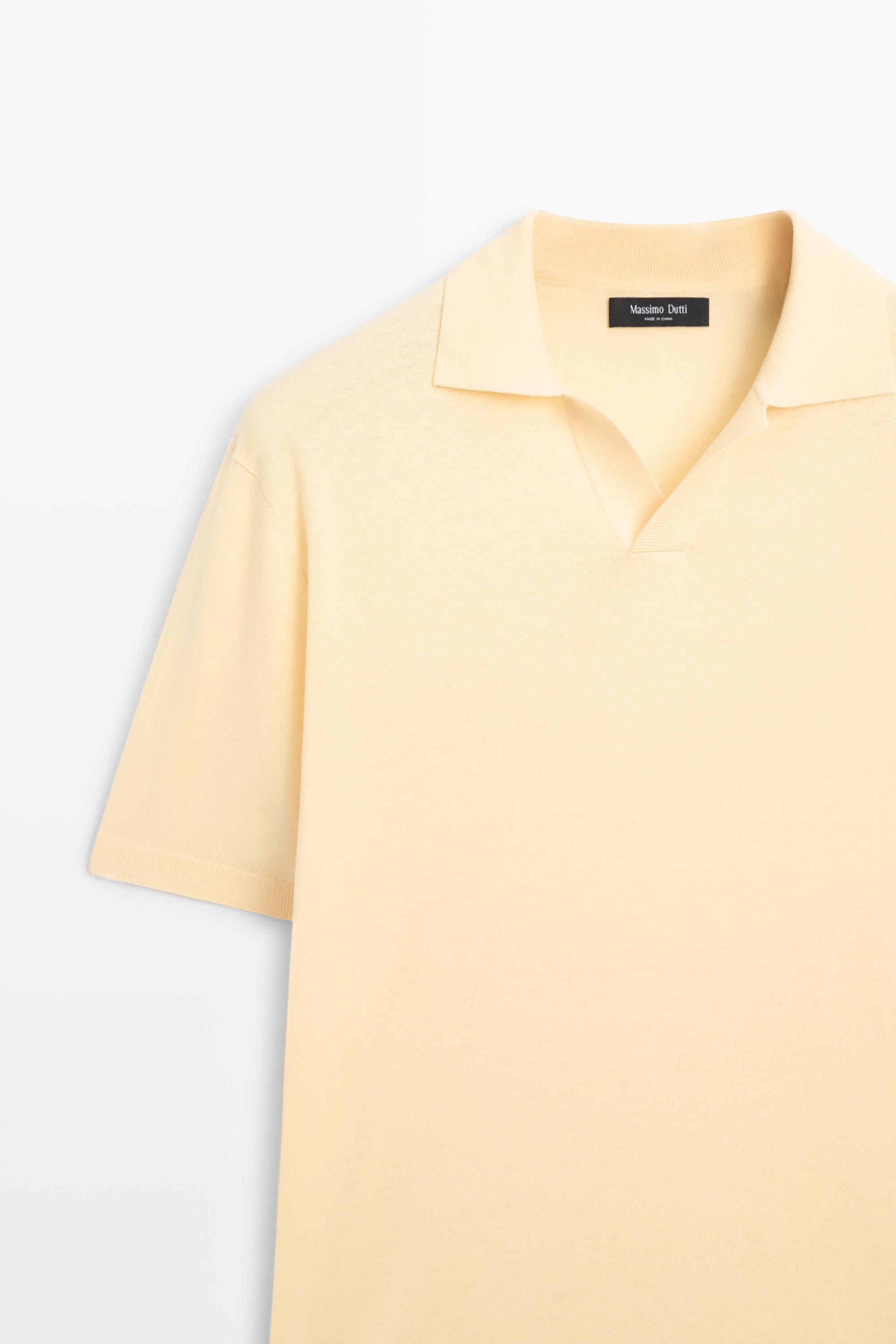 Cotton and linen knit polo sweater — Yellow