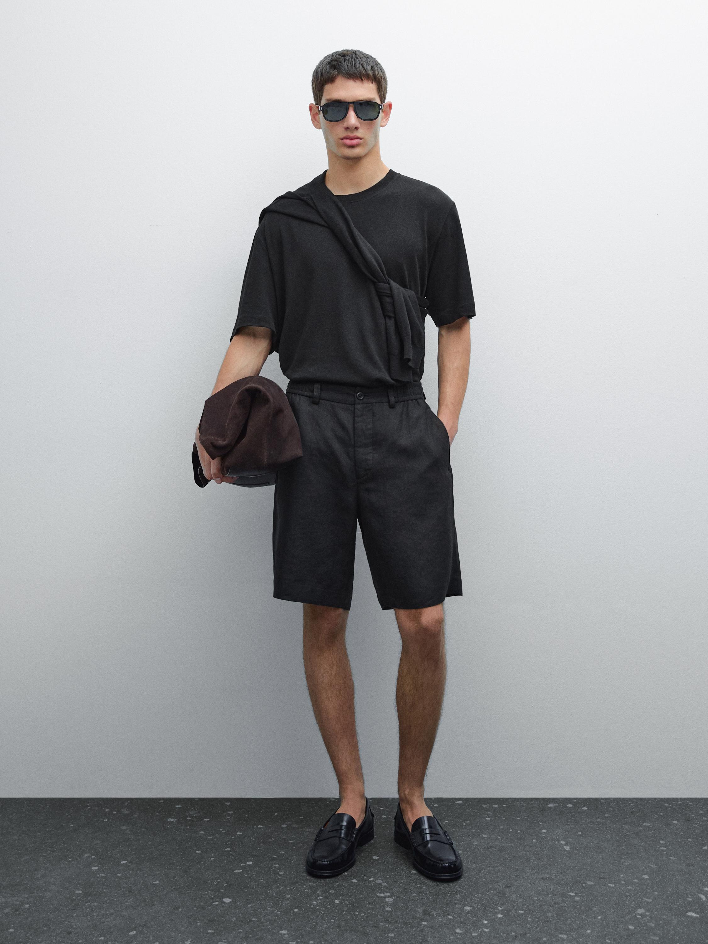 Lightweight 100% linen Bermuda shorts