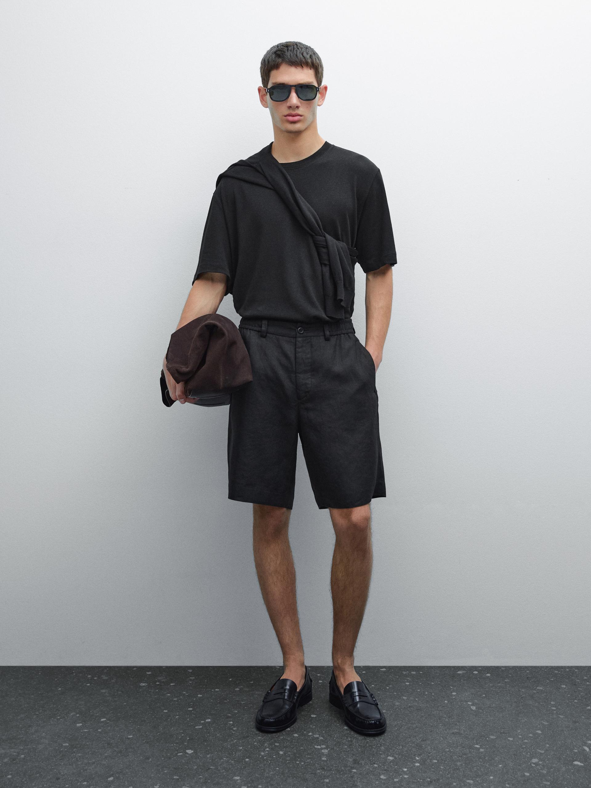 Bermuda Léger Lin - Noir - 46 - Massimo Dutti - Homme