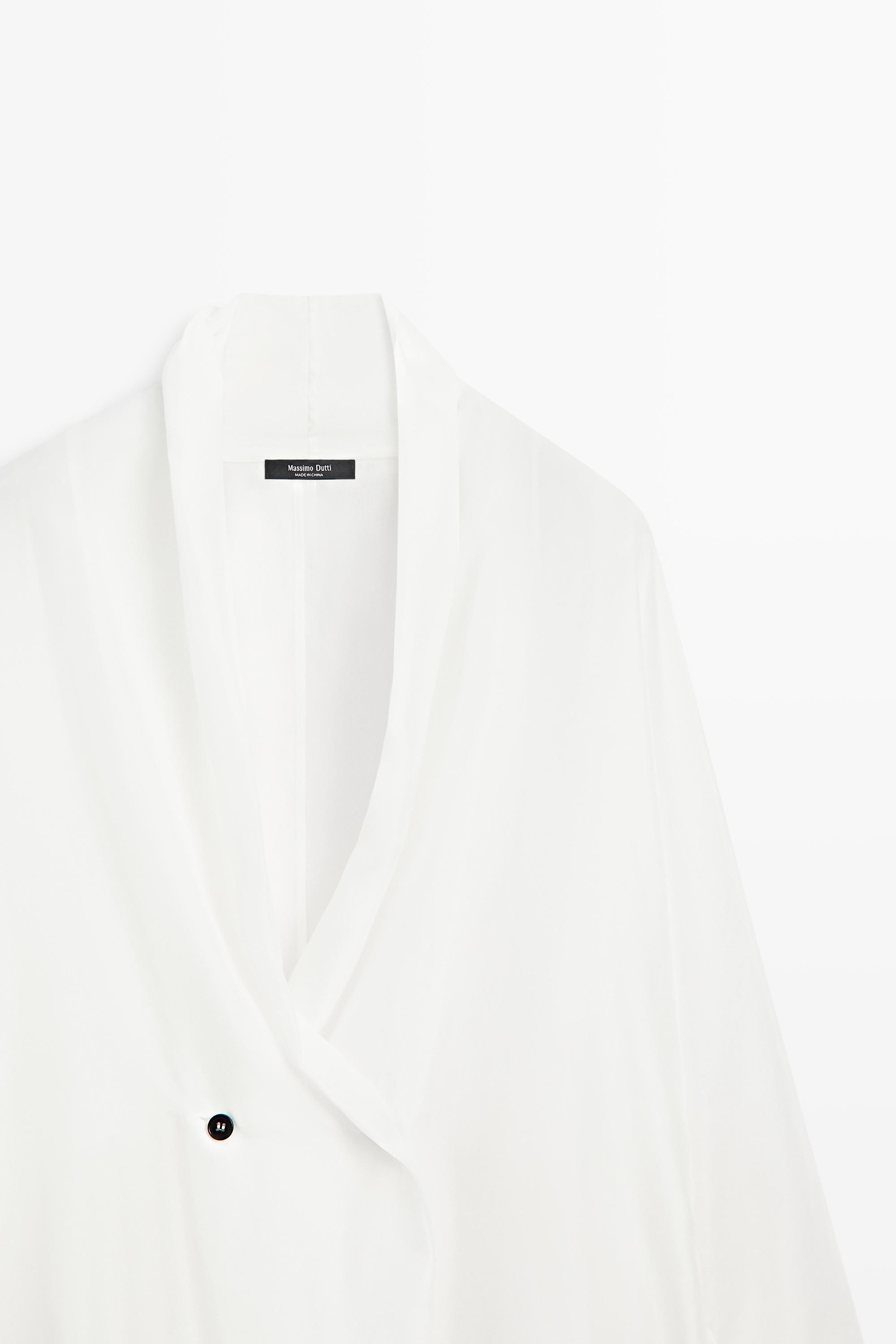 Flowing 100% silk tuxedo-style kimono — Off white