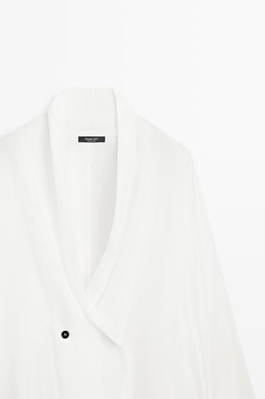 100% silk tuxedo-style wrap shirt — Off white 9