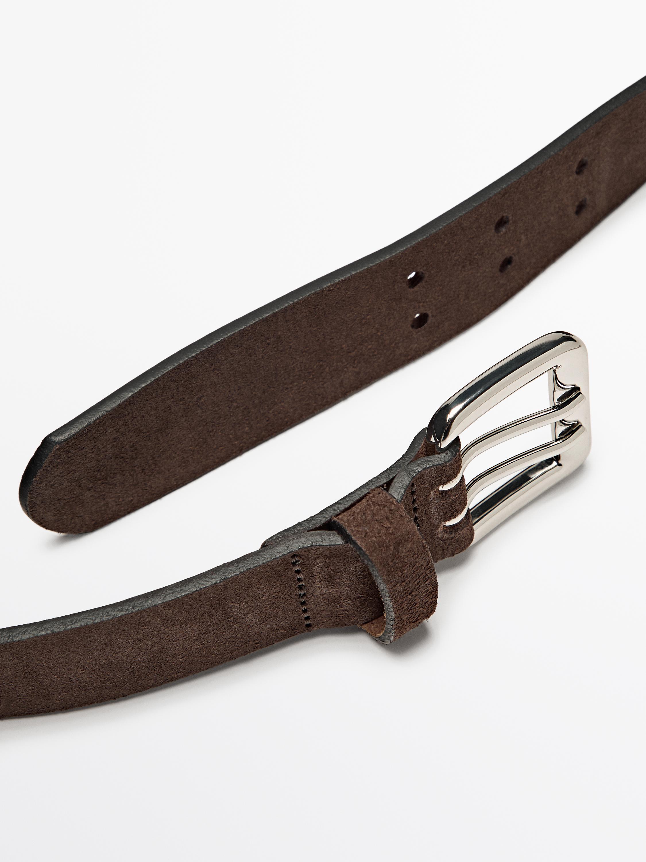 Nubuck leather belt with double buckle