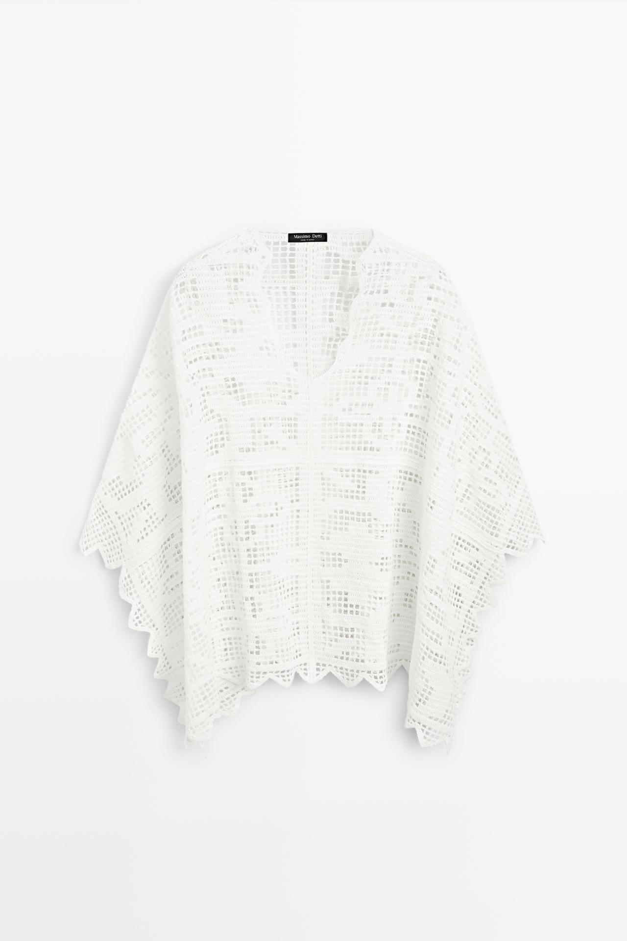 Crochet knit cape — WHITE