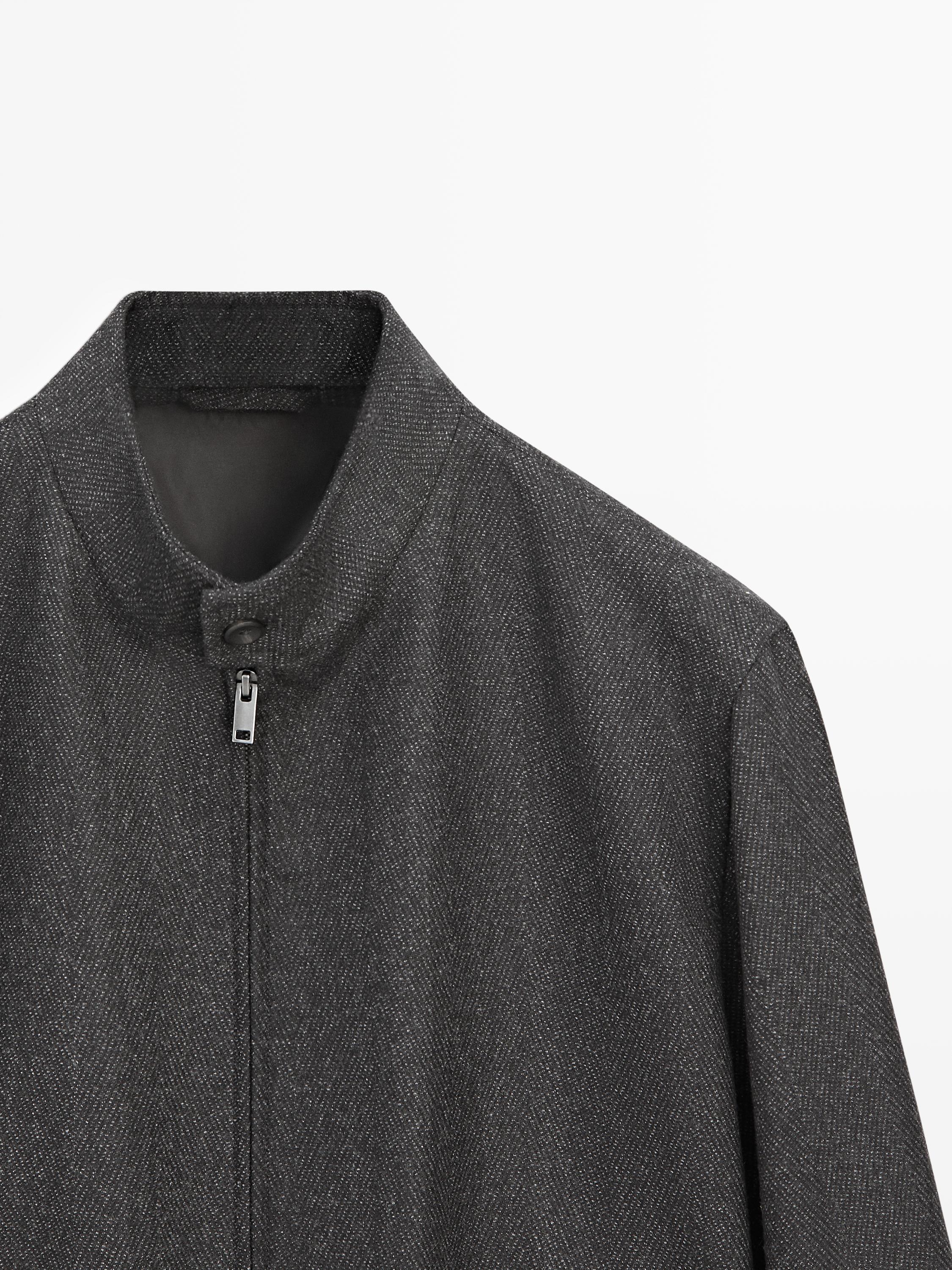 100% wool herringbone bomber jacket — GREY