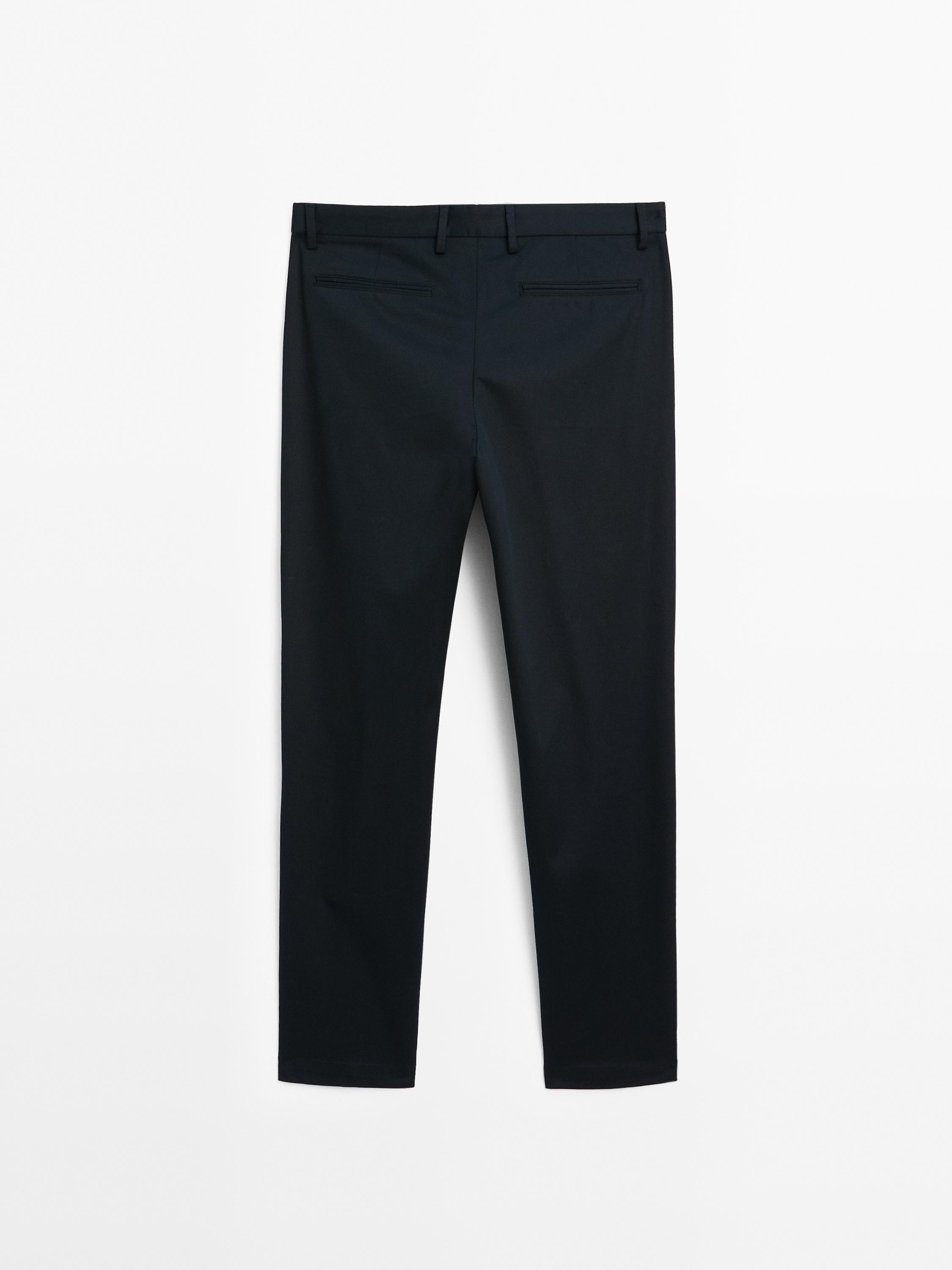 Slim fit cotton blend trousers