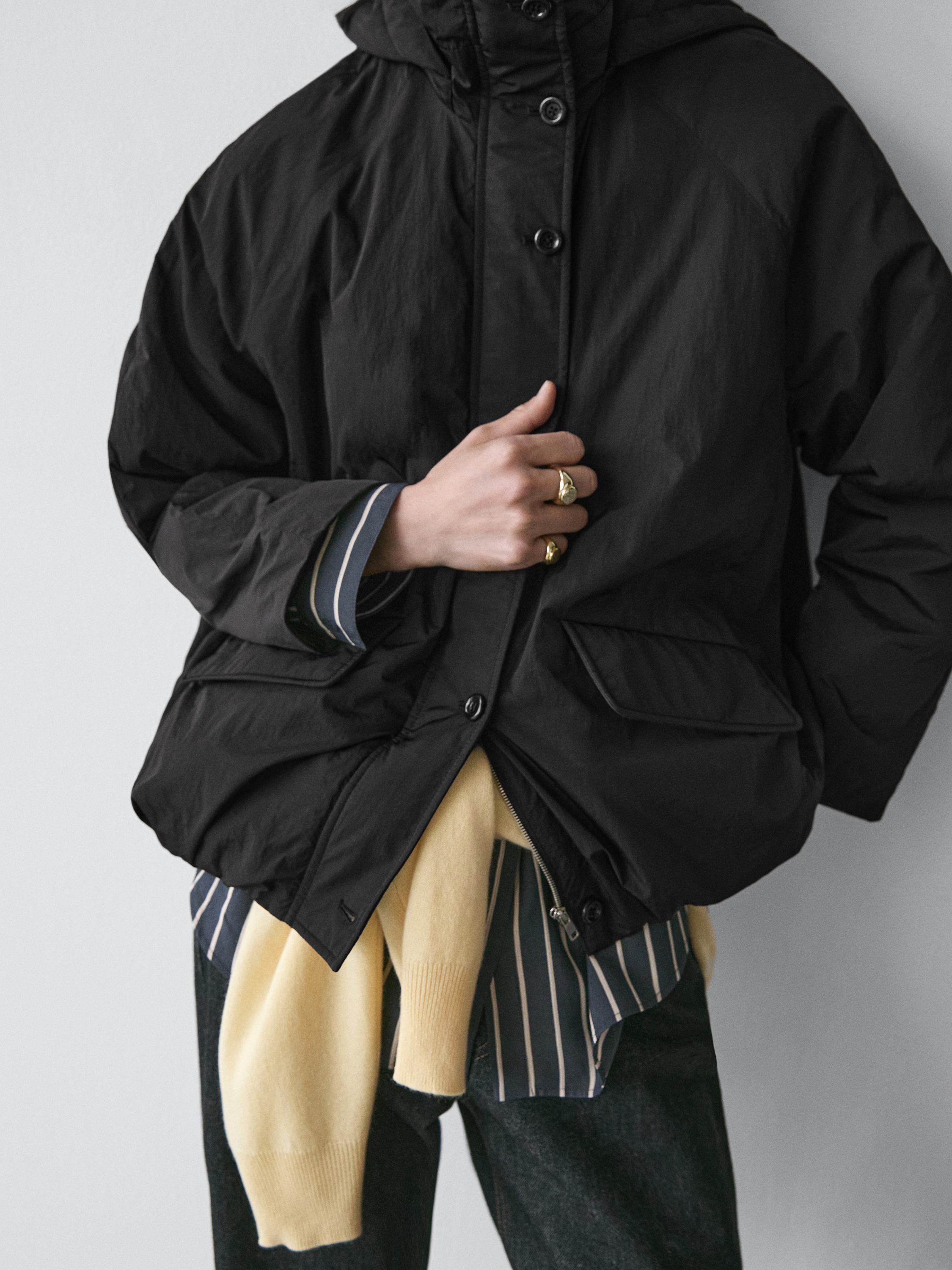 Long technical fabric parka — BLACK