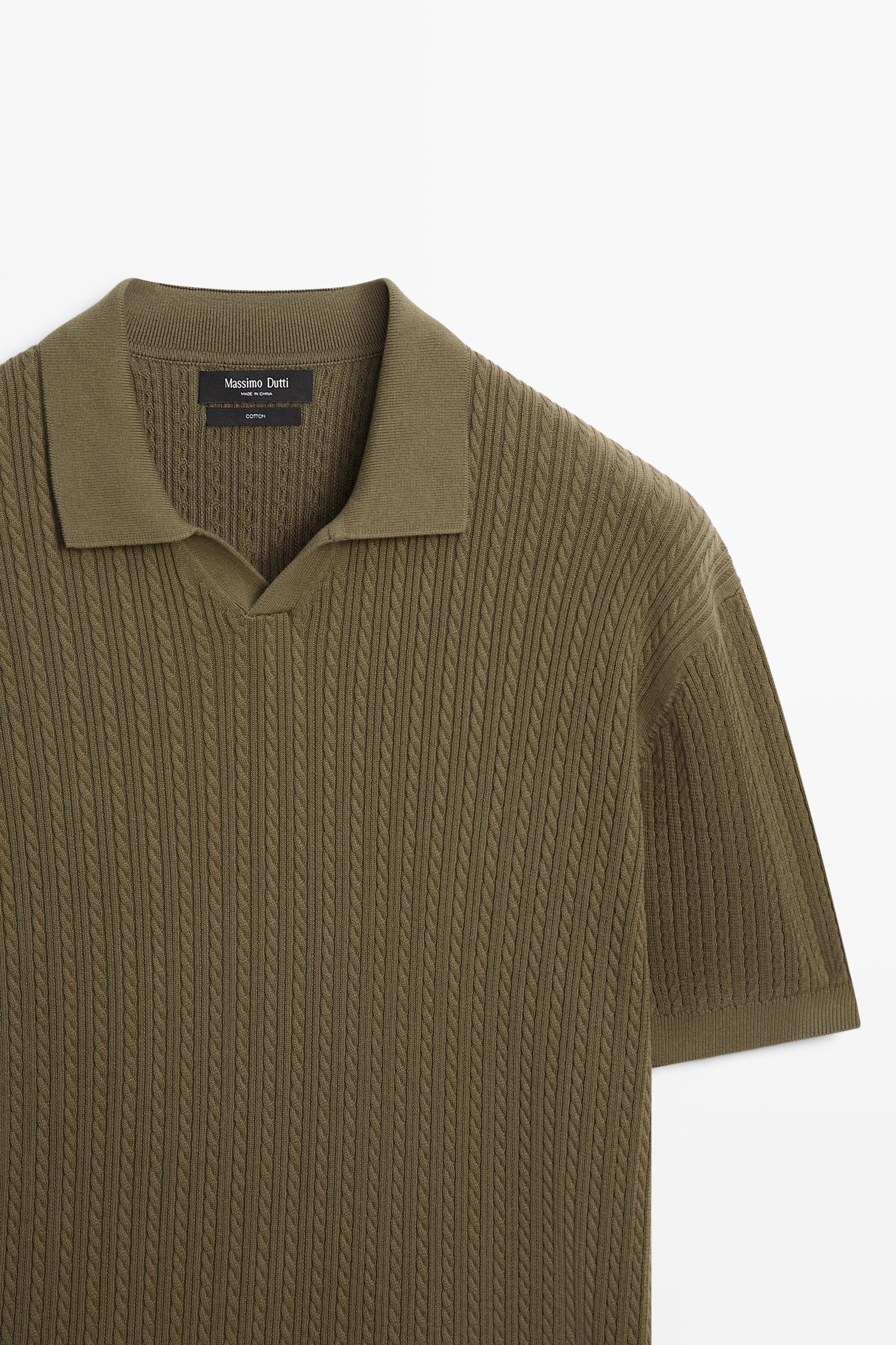 100% cotton cable-knit polo sweater — Green