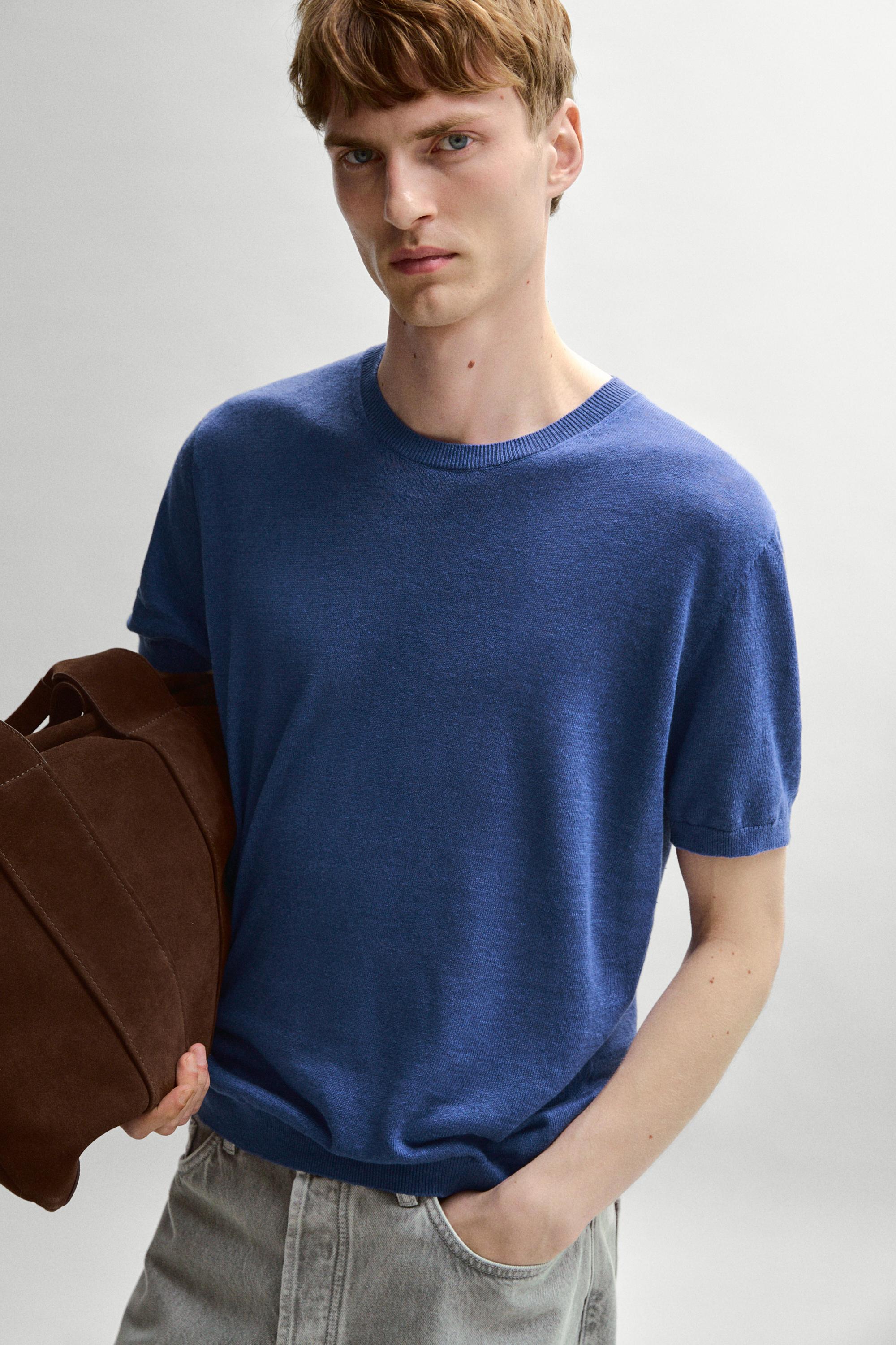 Lightweight 100% linen knit T-shirt — BLUISH