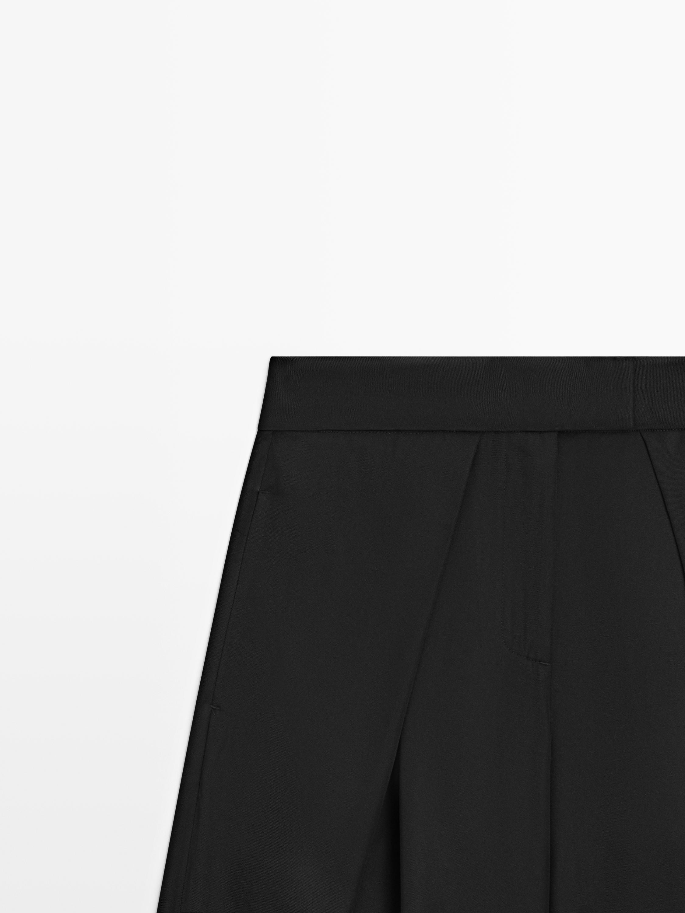 Satin trousers with darts — BLACK