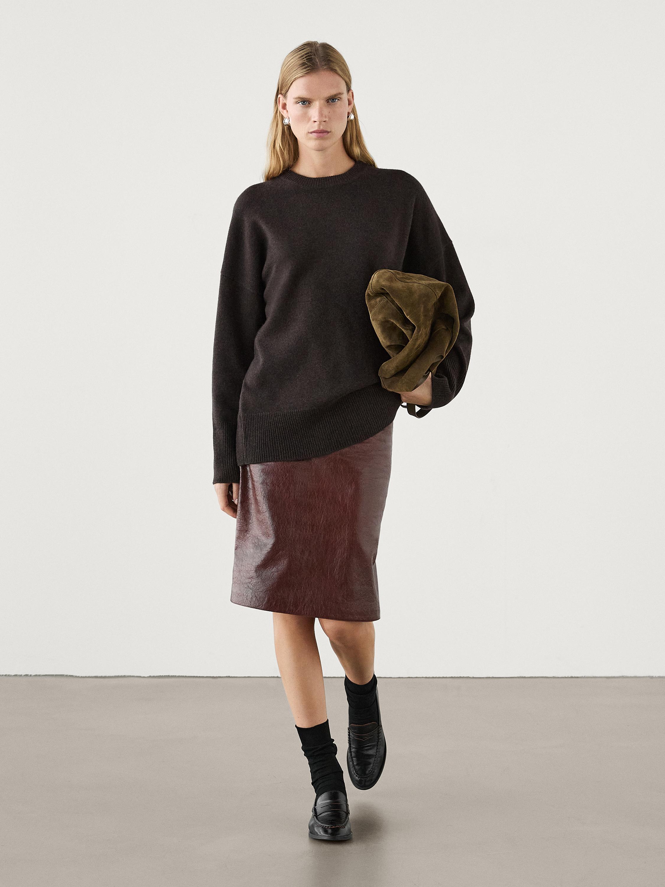 Massimo dutti brown leather skirt hotsell