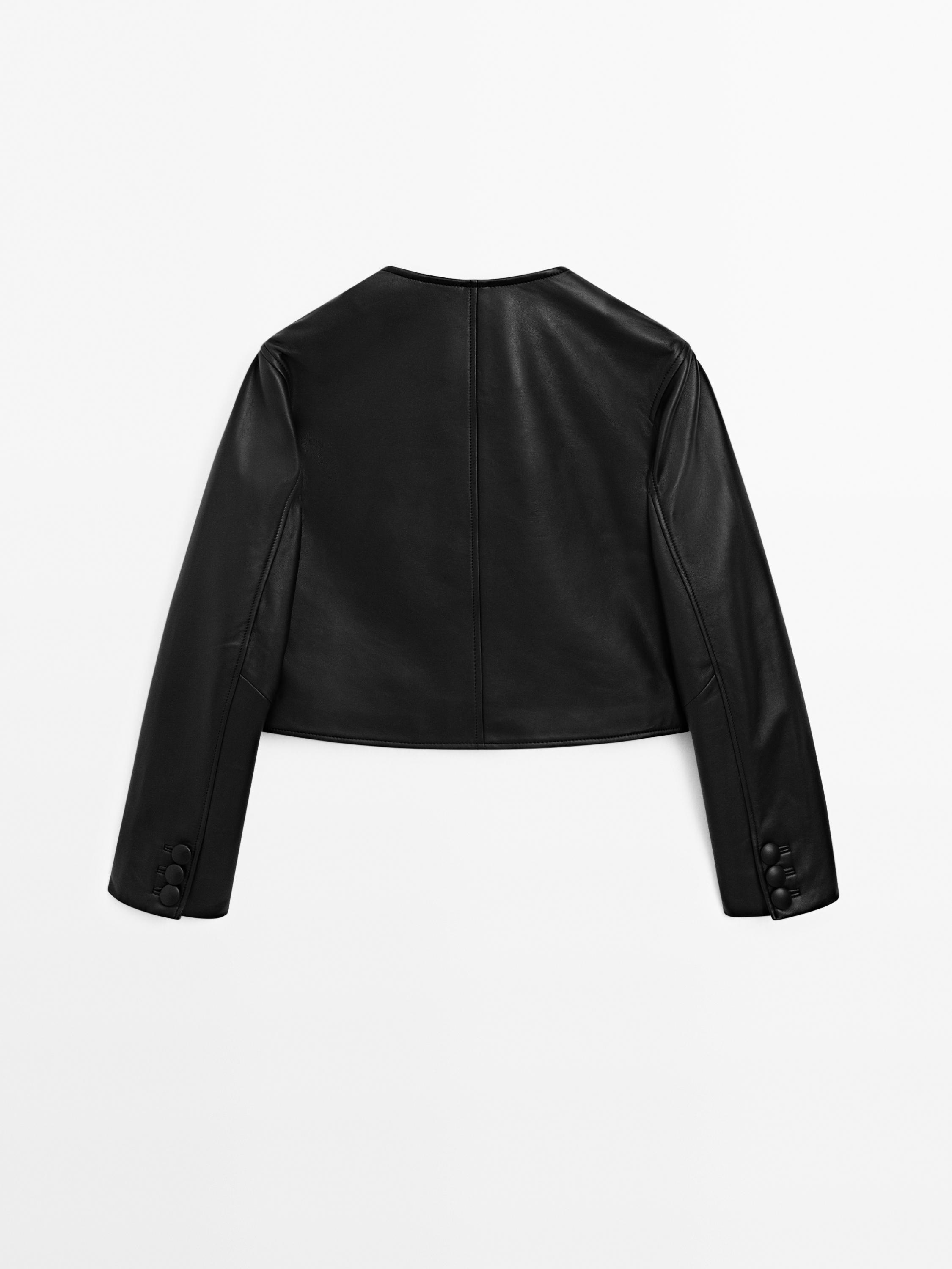 Cropped leather button jacket