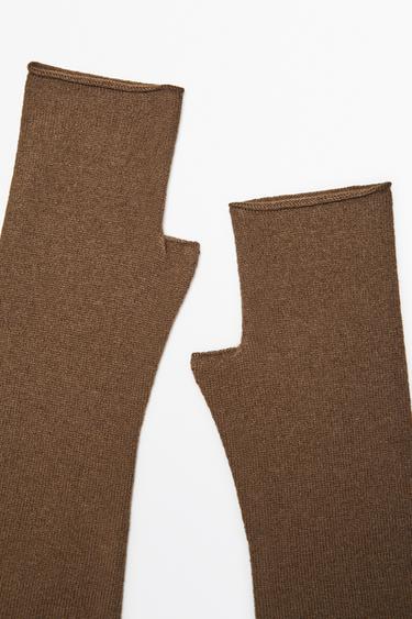 Wool and cashmere knit mittens — Caramel 3