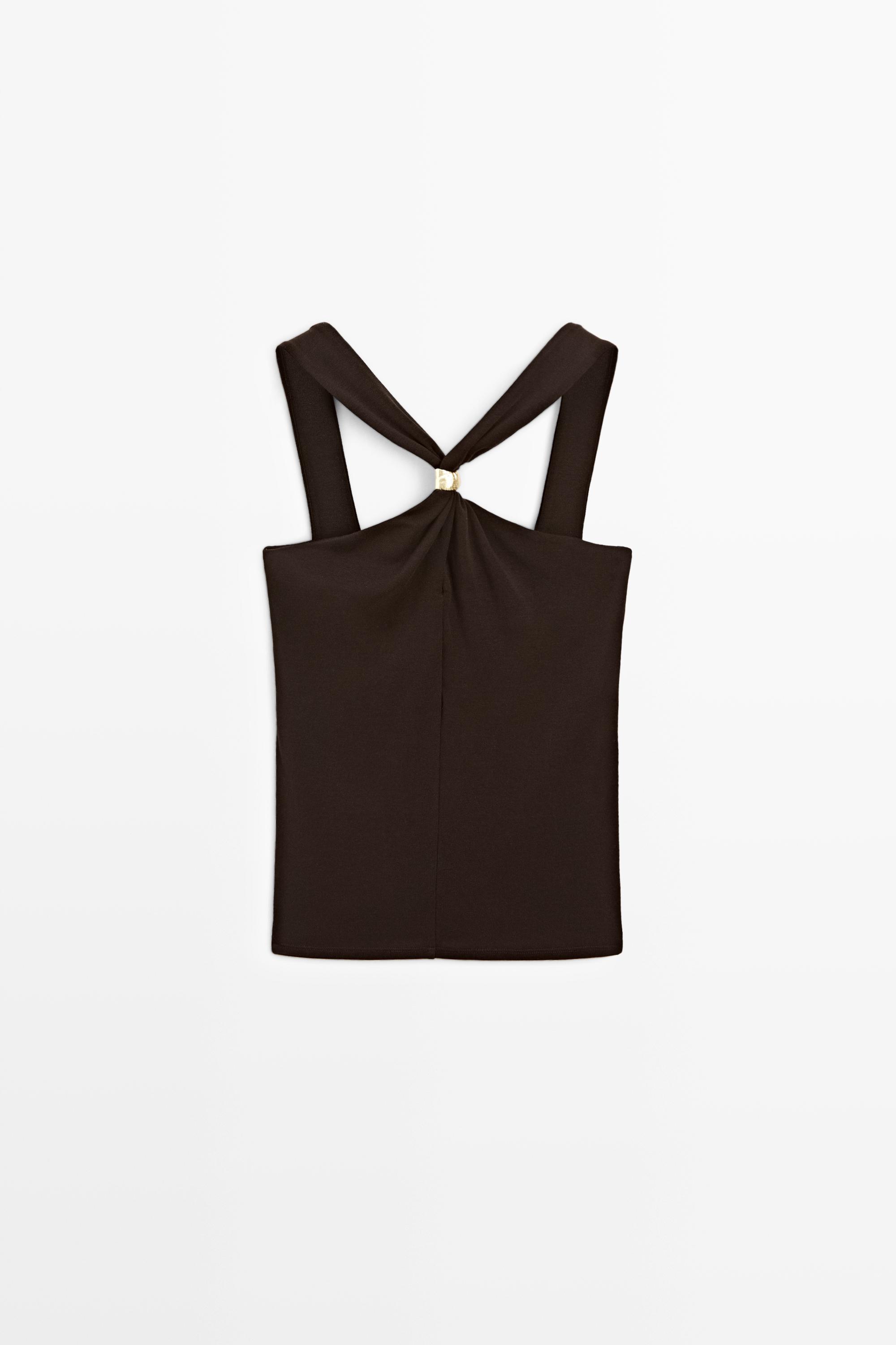 Halter top with jewel straps — BROWN