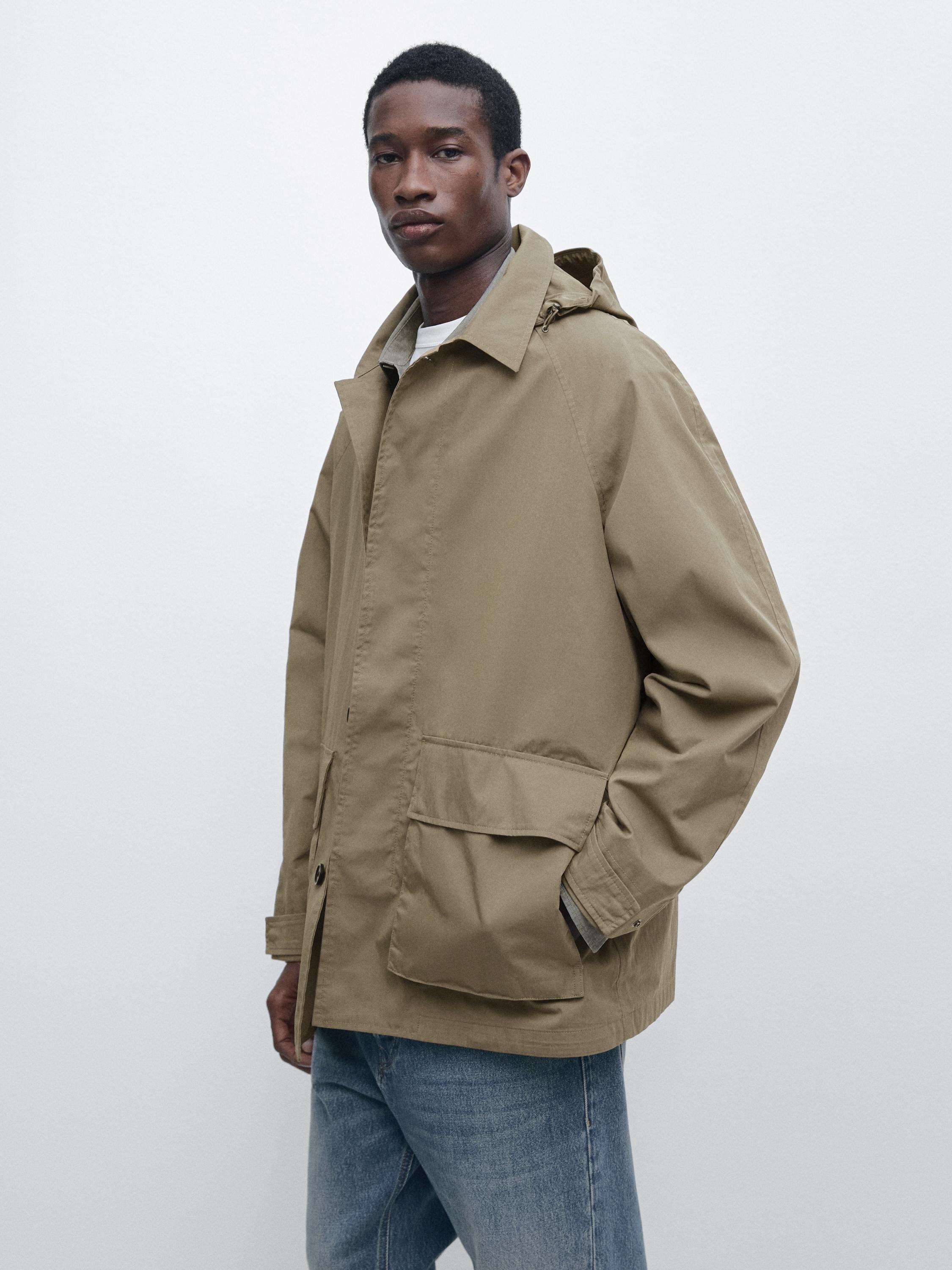Cotton blend parka with pockets — BEIGE