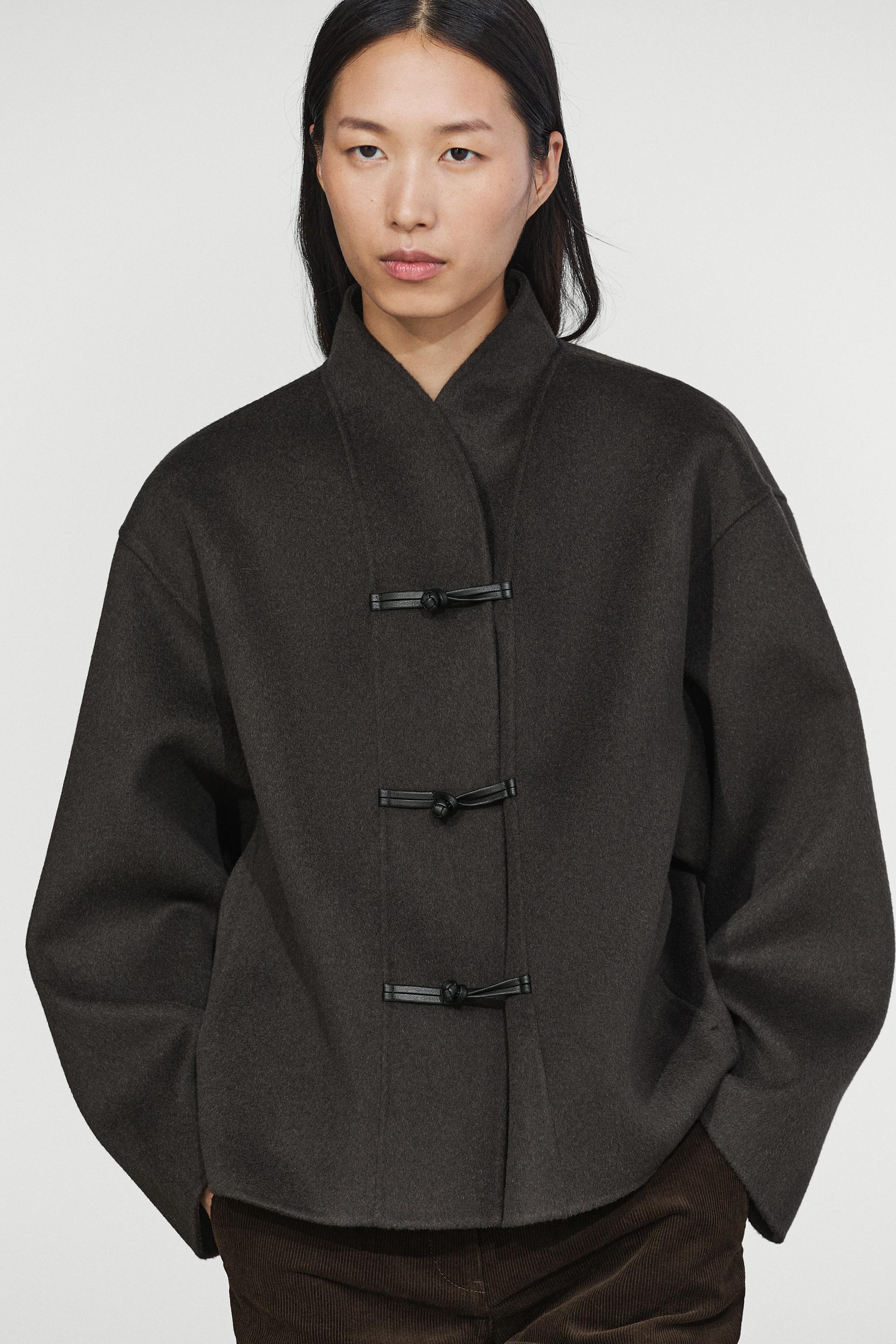 Short wool blend coat with button detail