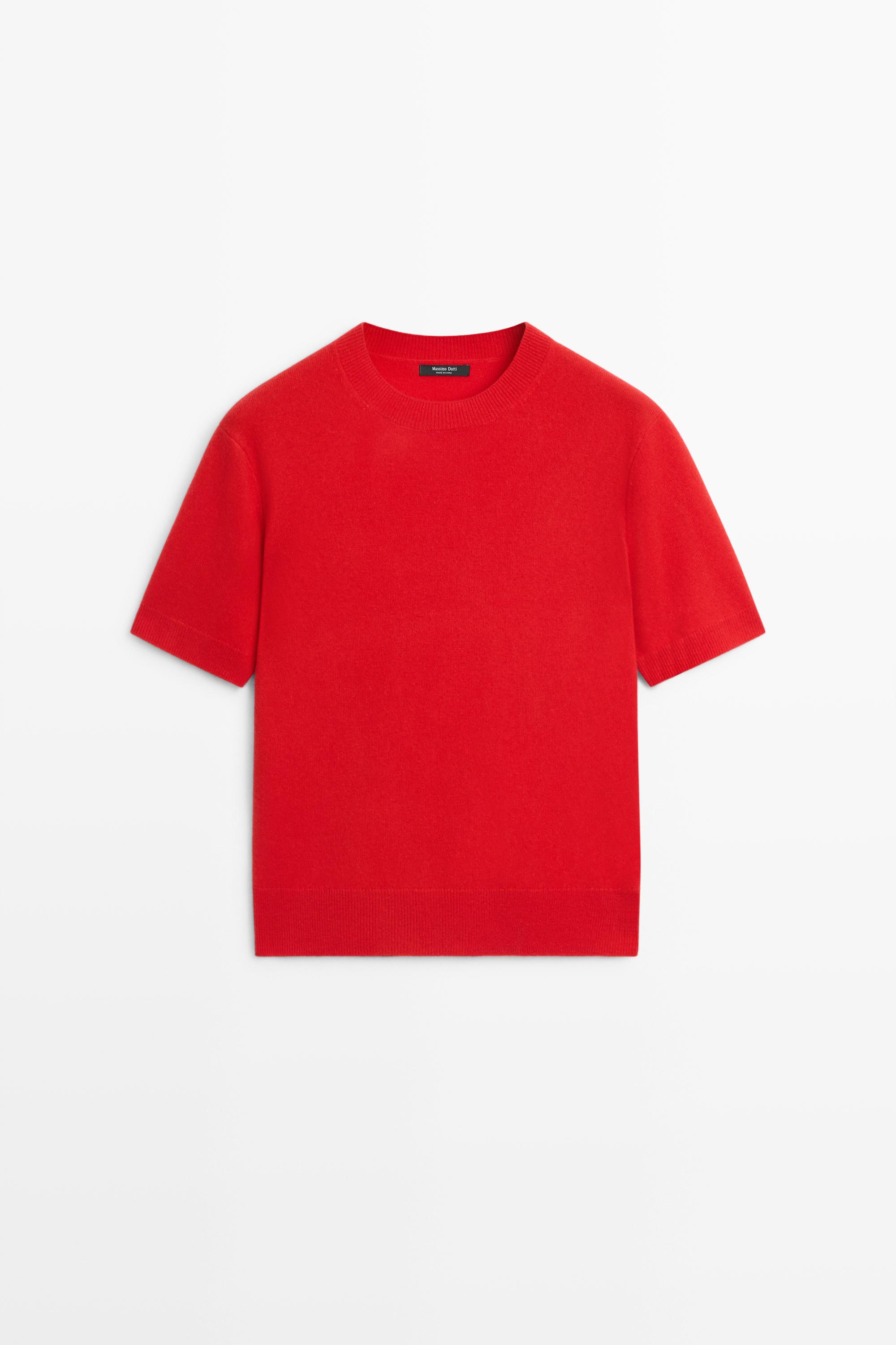 Short sleeve wool blend knit sweater