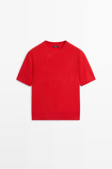 Short sleeve wool blend knit sweater — RED 2