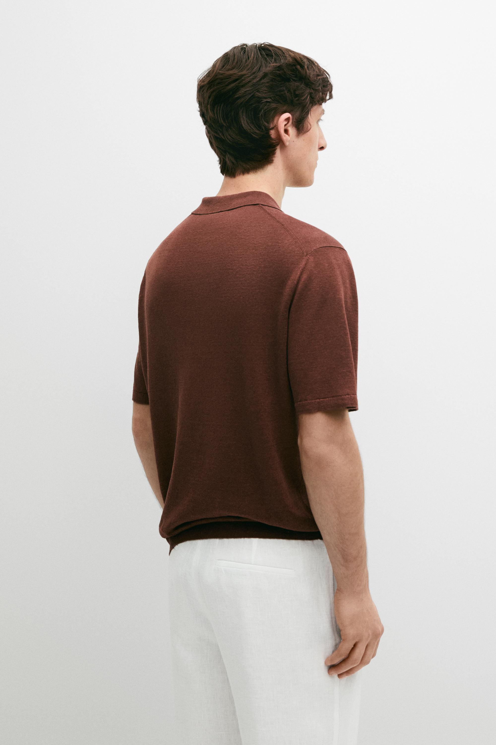 Linen V-neck polo sweater — COPPER