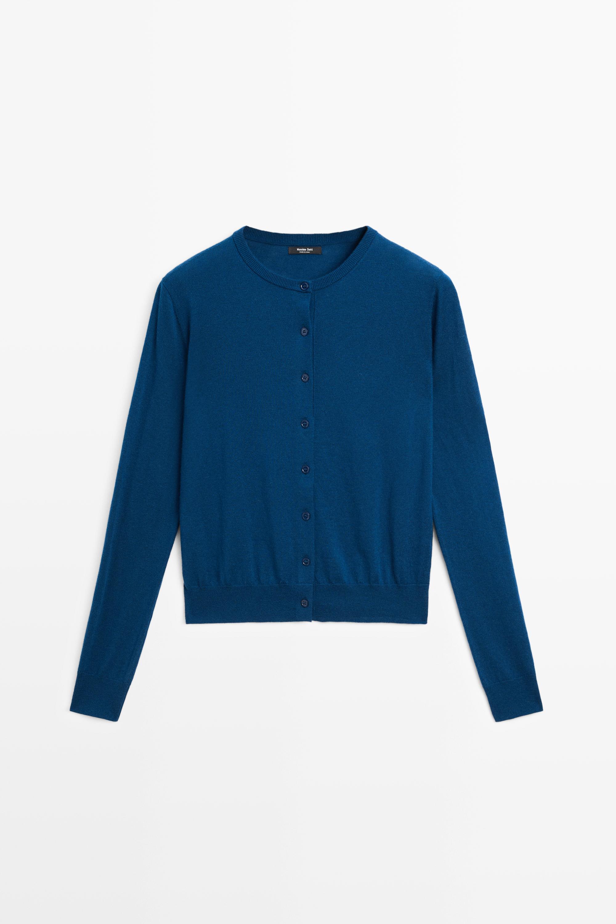 Fine-knit round neck cardigan — DEEP BLUE