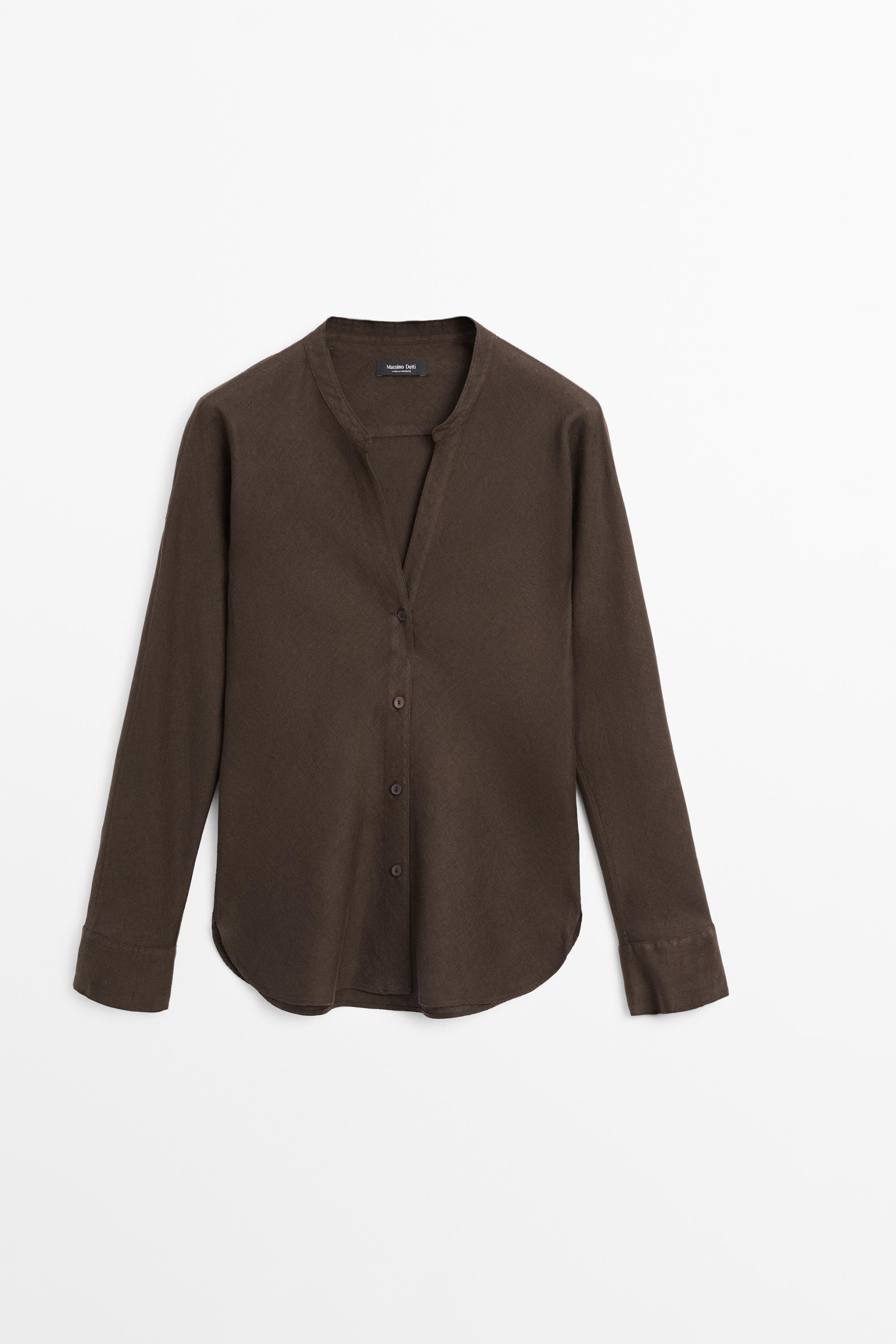 Chemise col officier 100 % lin