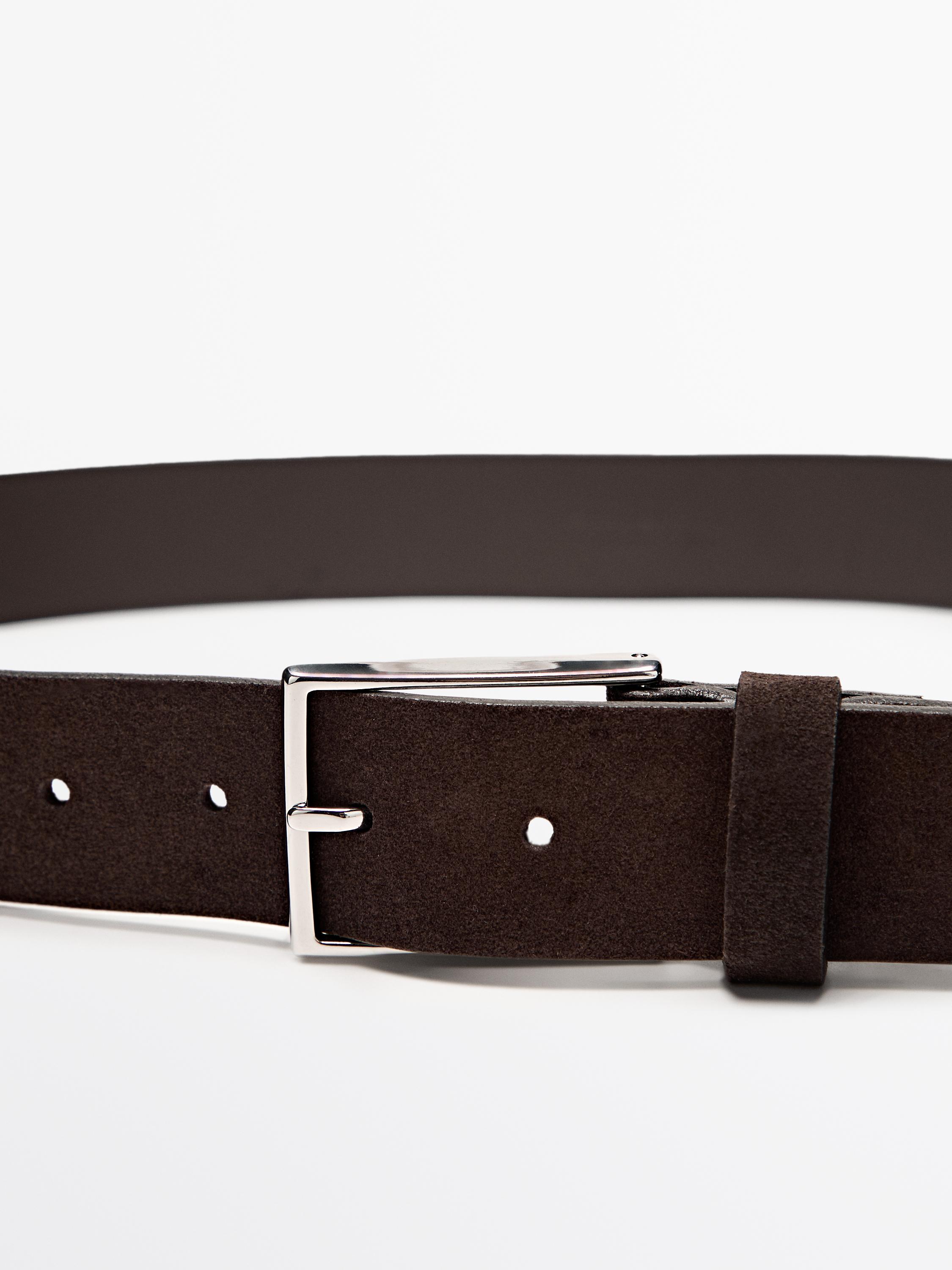Plush nappa leather belt with nickel buckle — BROWN