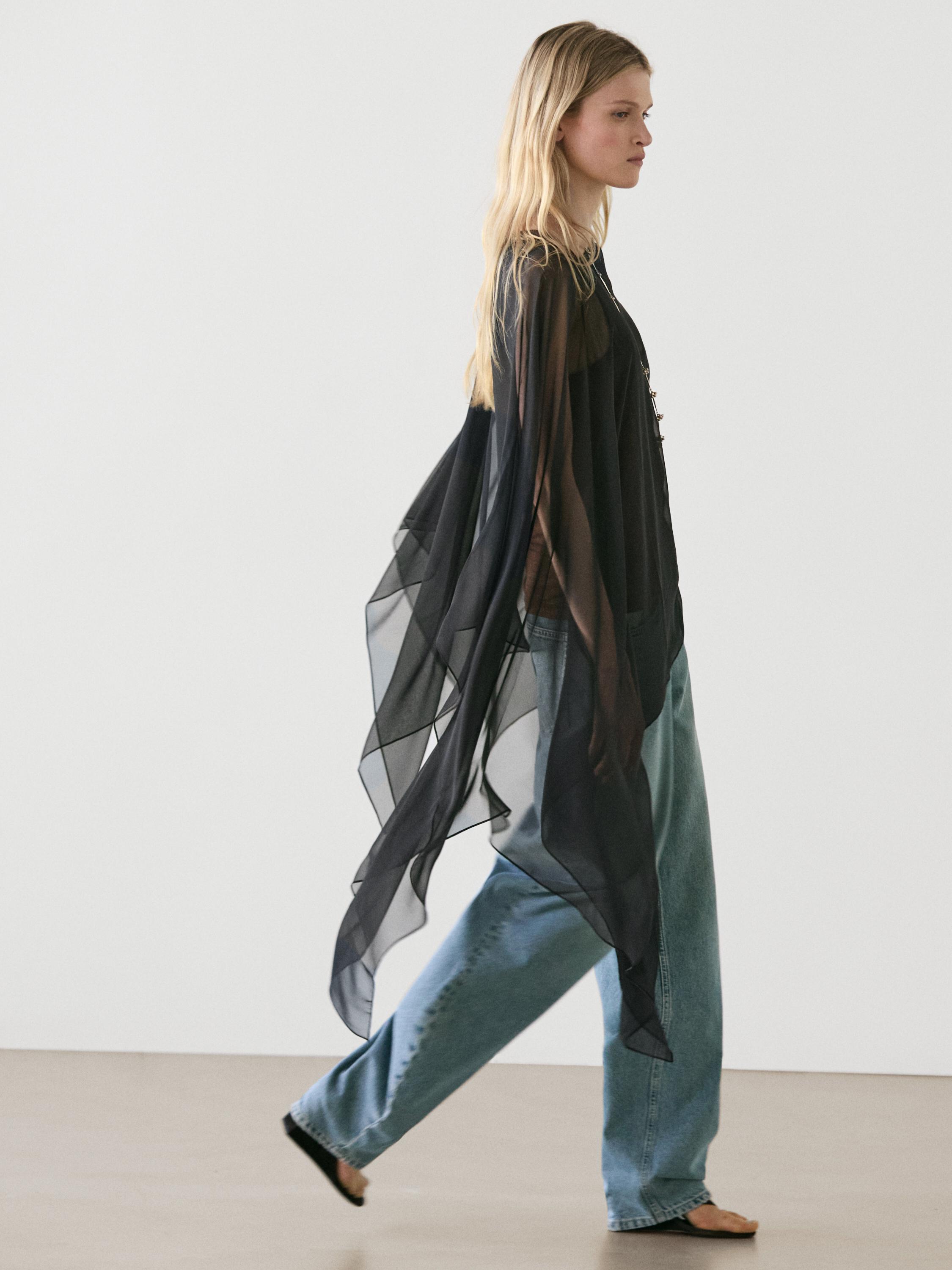 Asymmetric cut silk cape — BLACK