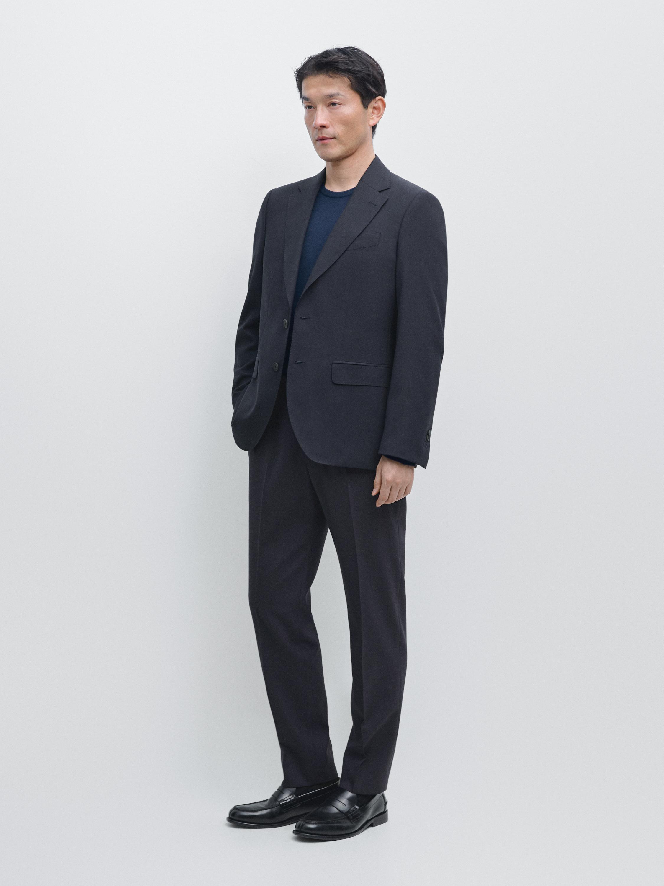 Cool wool blend suit trousers — NAVY BLUE