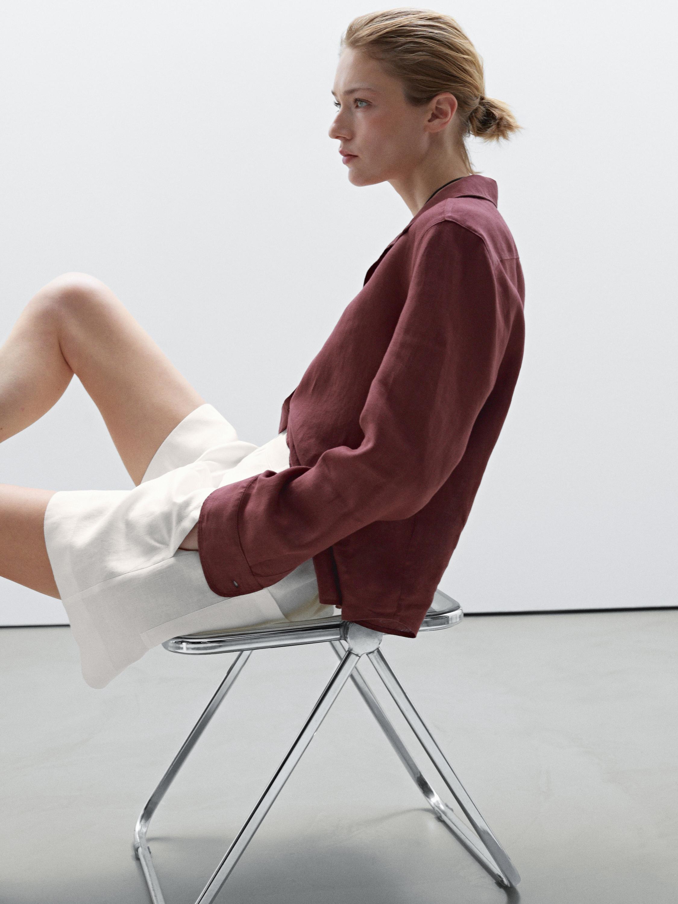 100% linen short Bermuda shorts