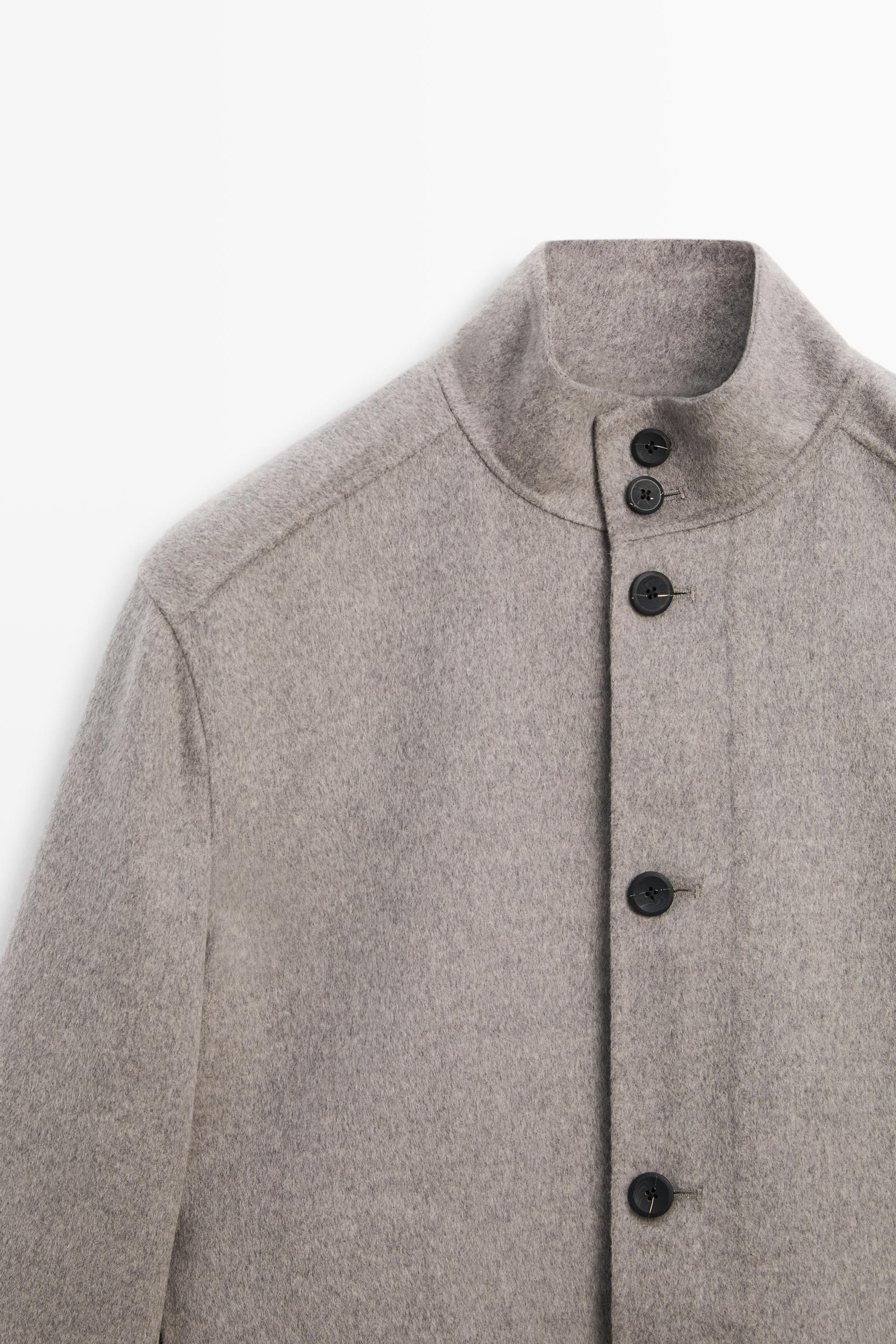 Wool blend high neck double fabric jacket — MINK