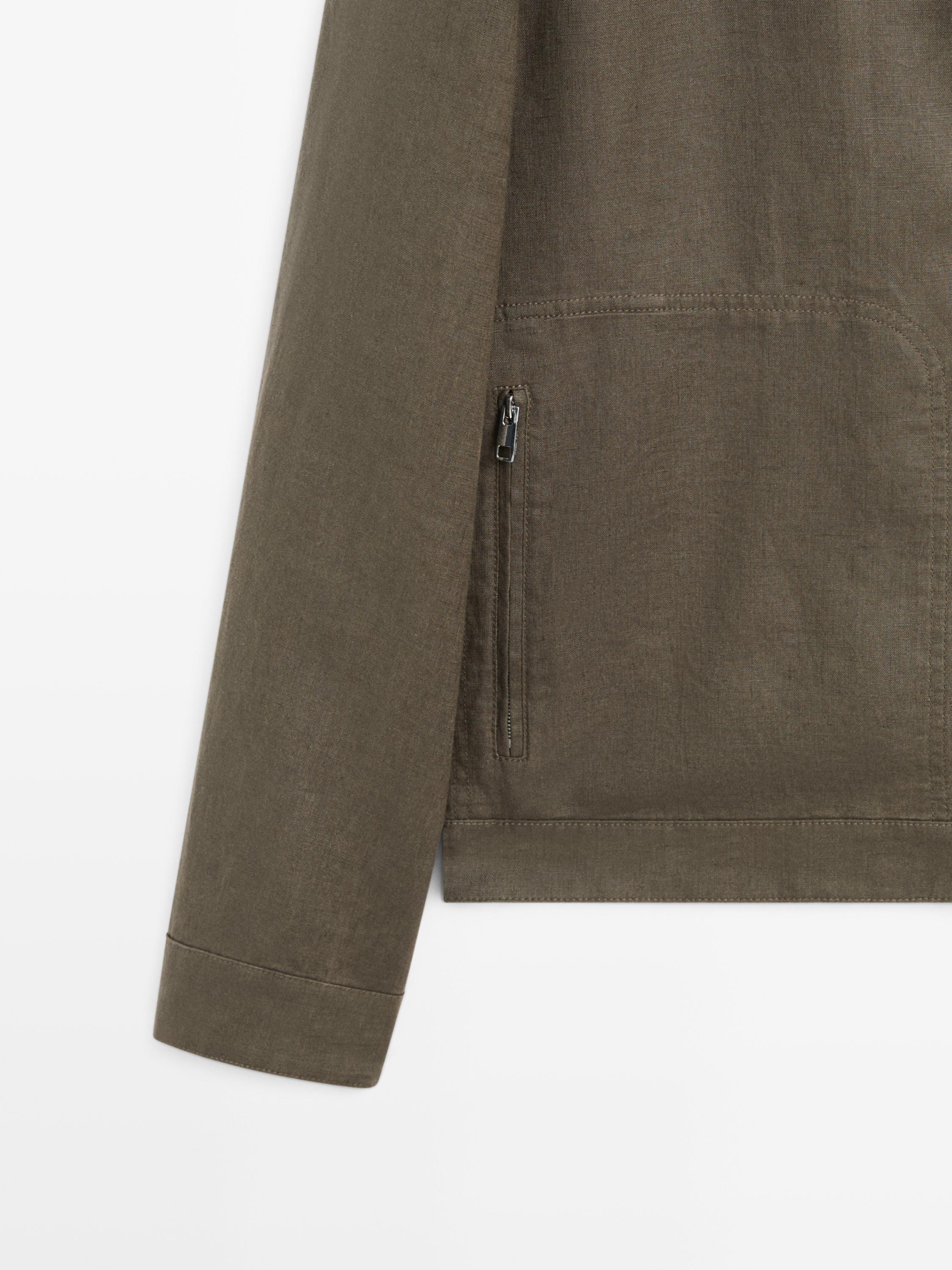 Cropped 100% linen jacket — KHAKI