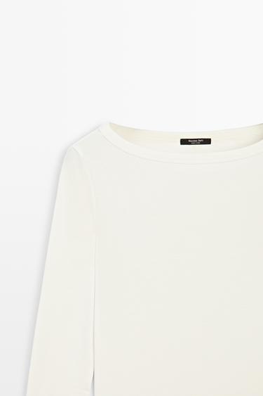 Long Sleeve Boat Neck T-shirt — CREAM 4