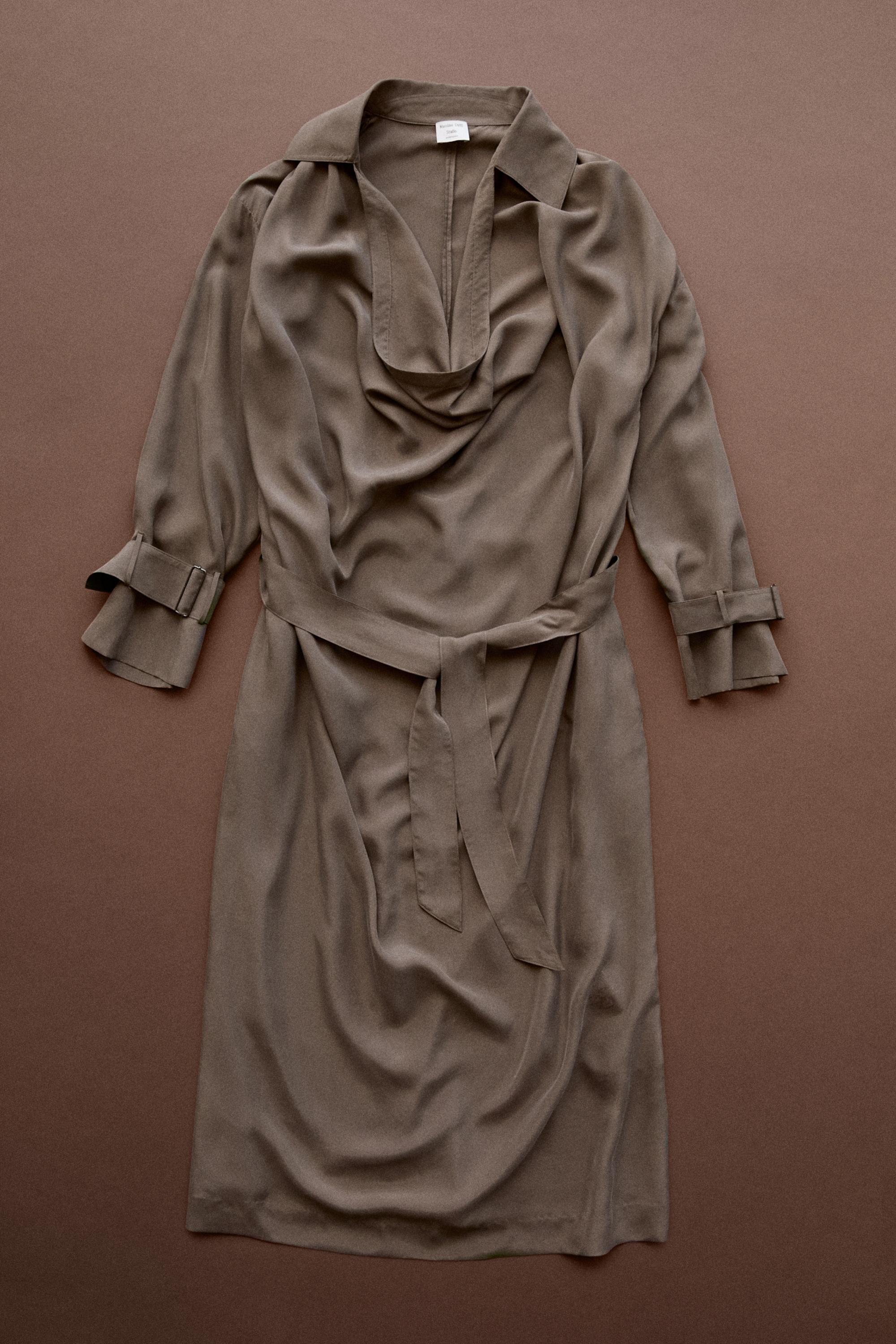 Draped neckline trench dress - STUDIO — BROWN