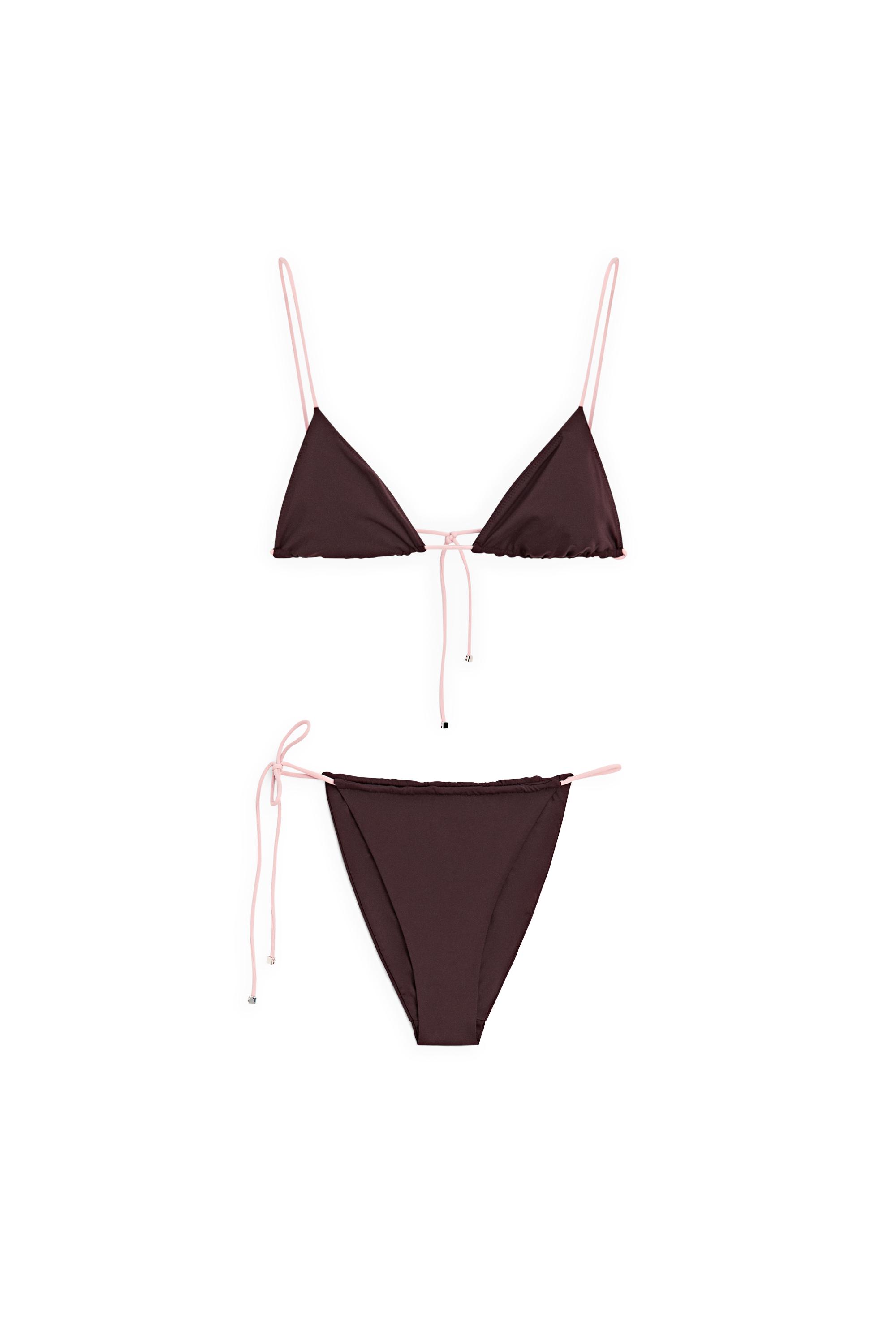 Contrast tie-side bikini bottoms — PALE PINK