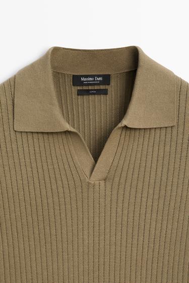 100% cotton ribbed knit polo sweater — DARK KHAKI 9