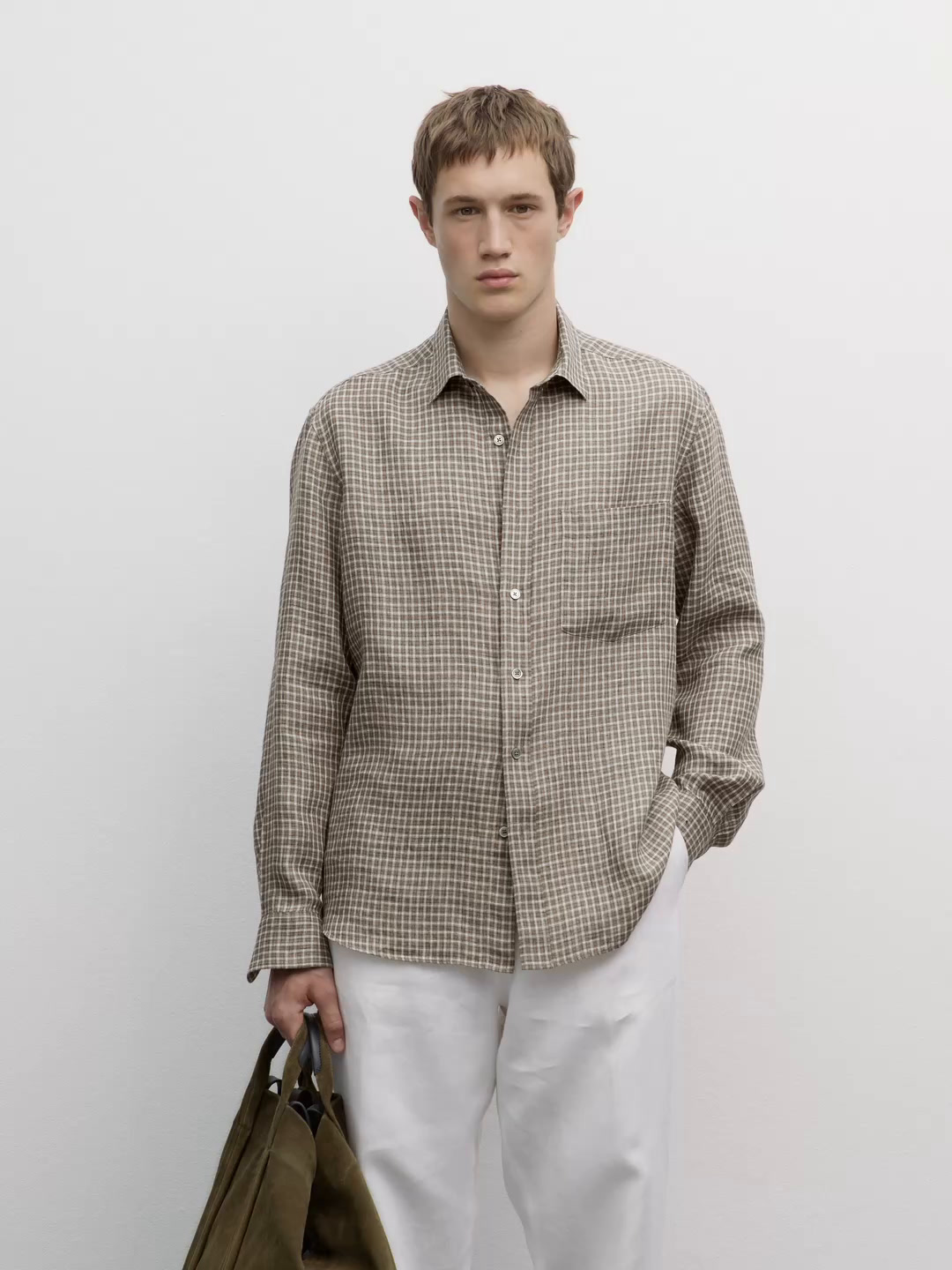 Regular fit linen check shirt