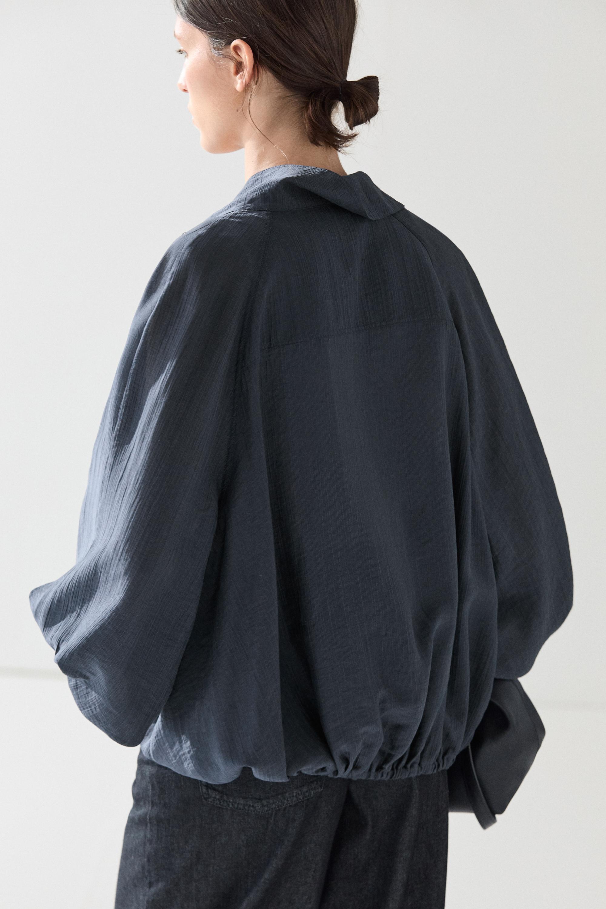 Fluid overshirt with puff detail — FADED BLUE