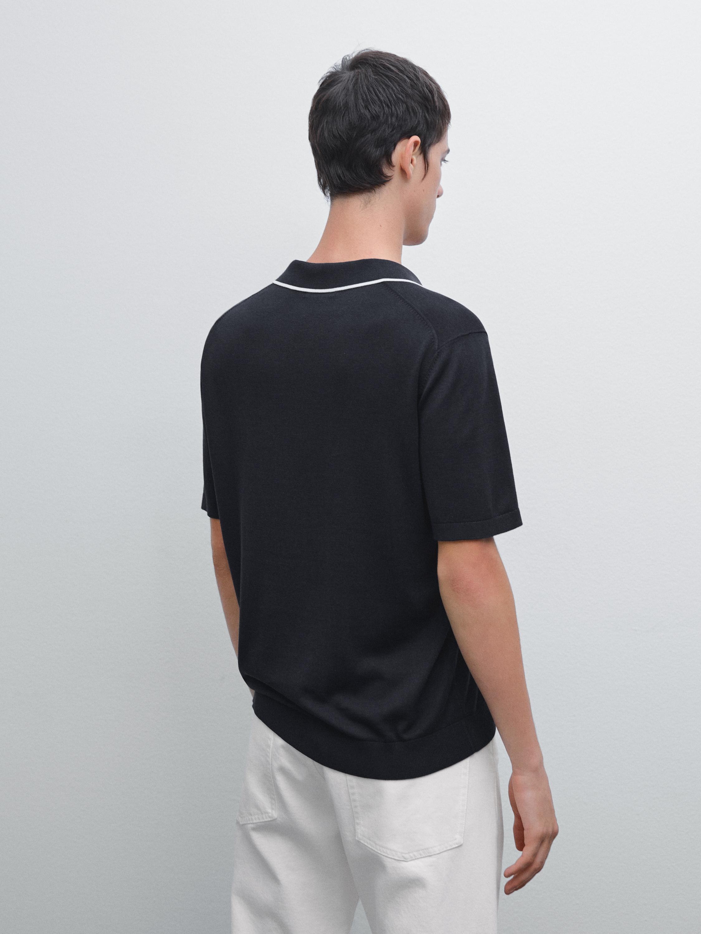 Knit polo shirt with coloured collar detail