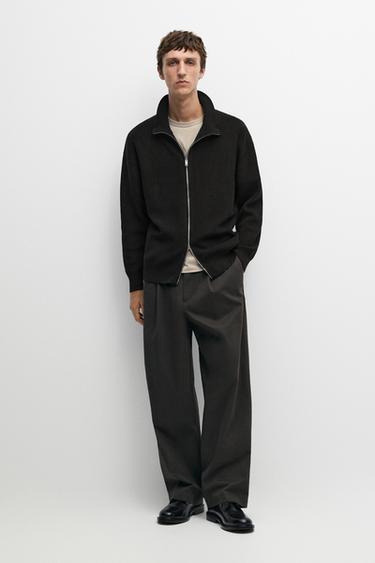 100% cotton ribbed knit cardigan — BLACK 1