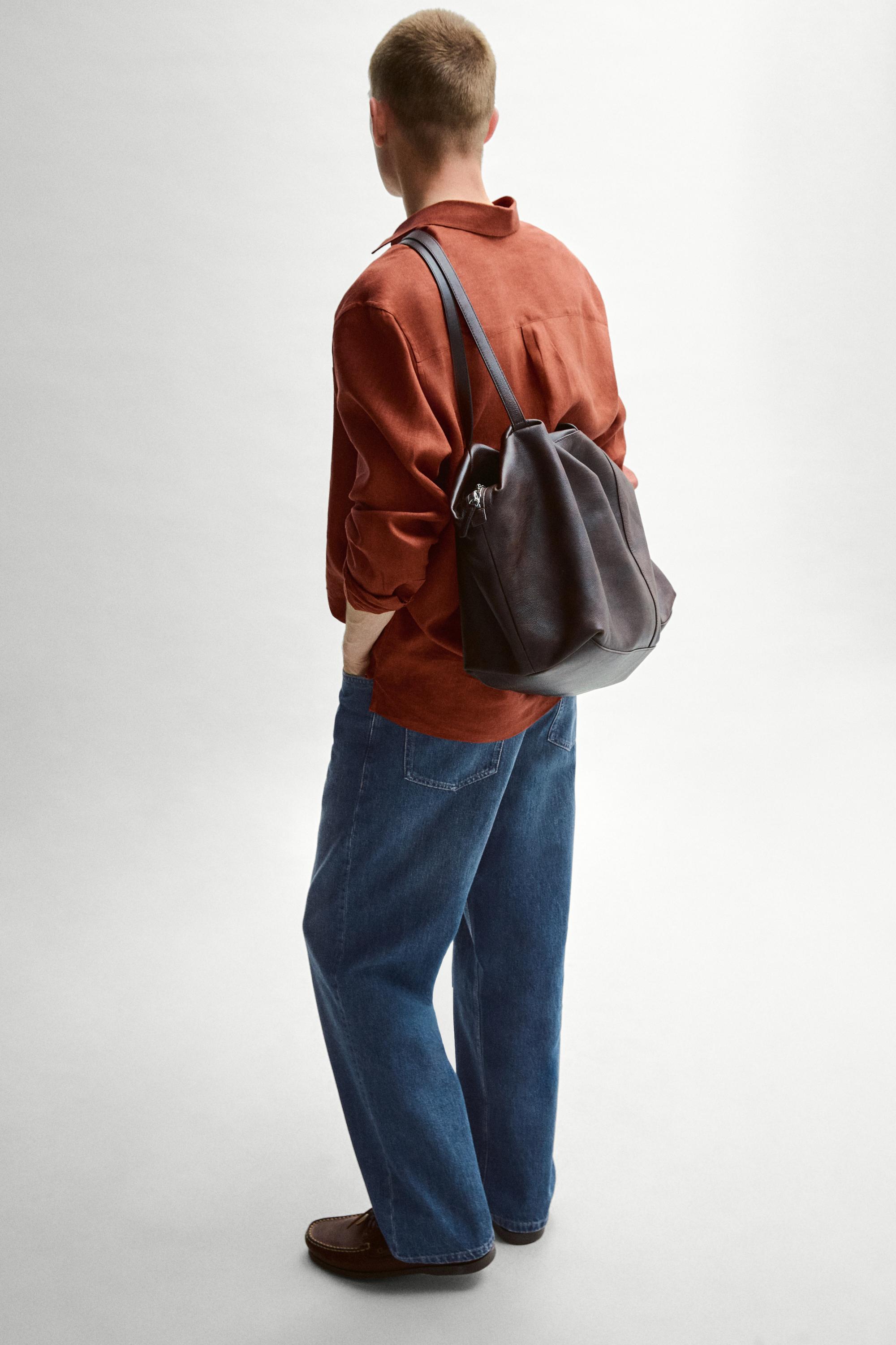 Regular fit 100% linen shirt with pocket detail — BURNT ORANGE