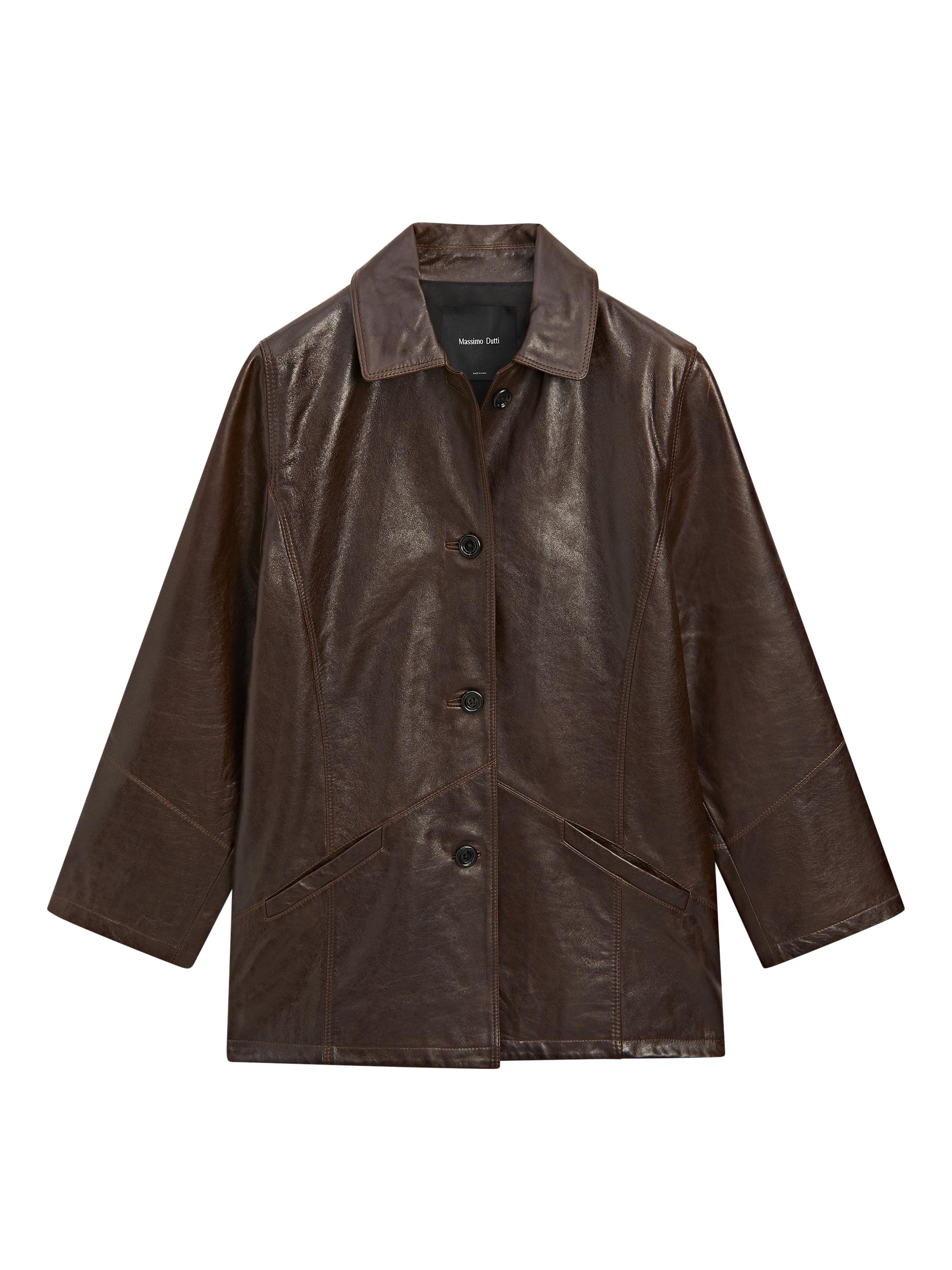 【massimo dutti】レザージャケット Nappa leather jacket with pockets · Brown · Bomberâ Jacket