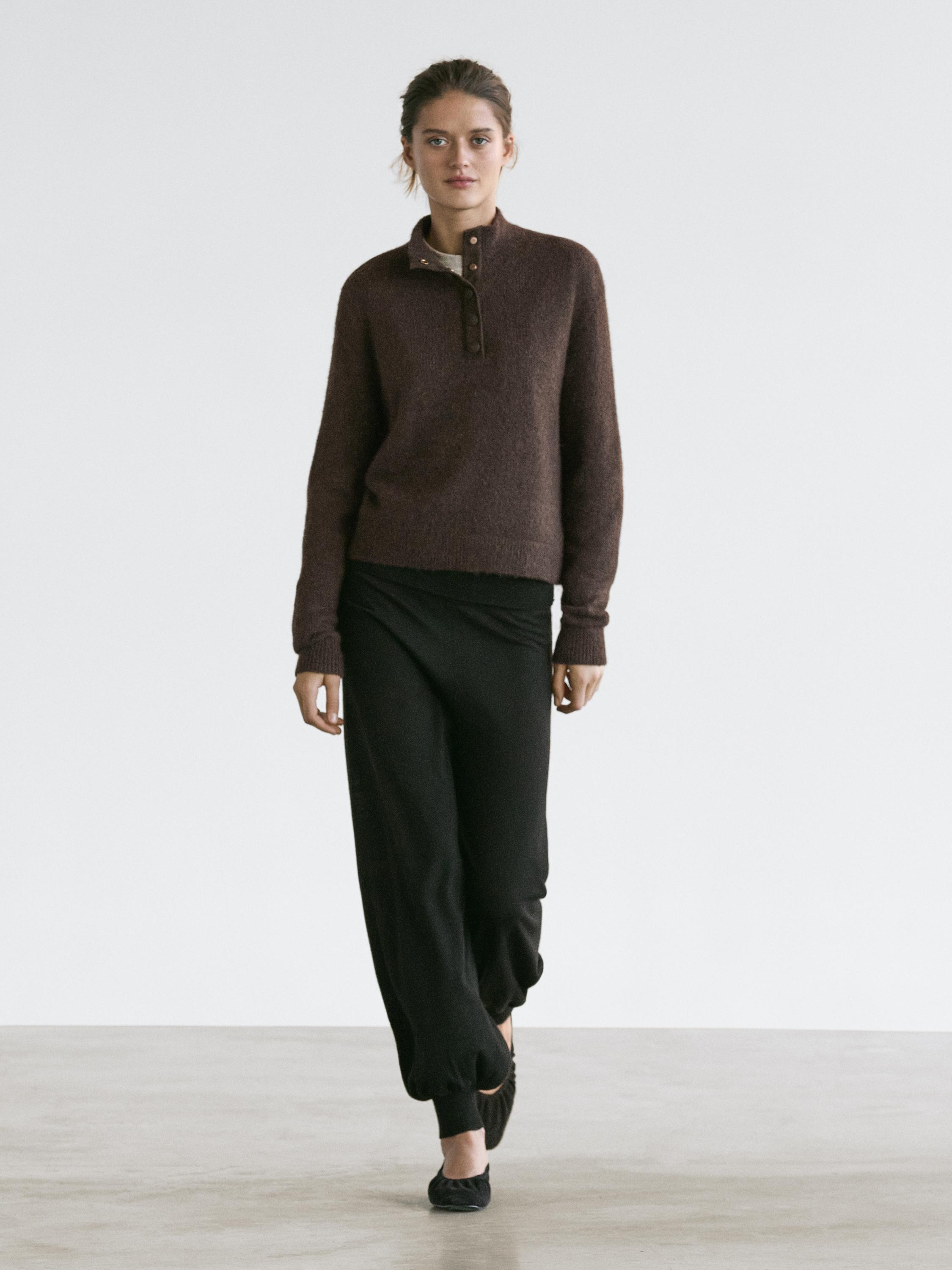 Wool blend knit sarouel trousers — BLACK