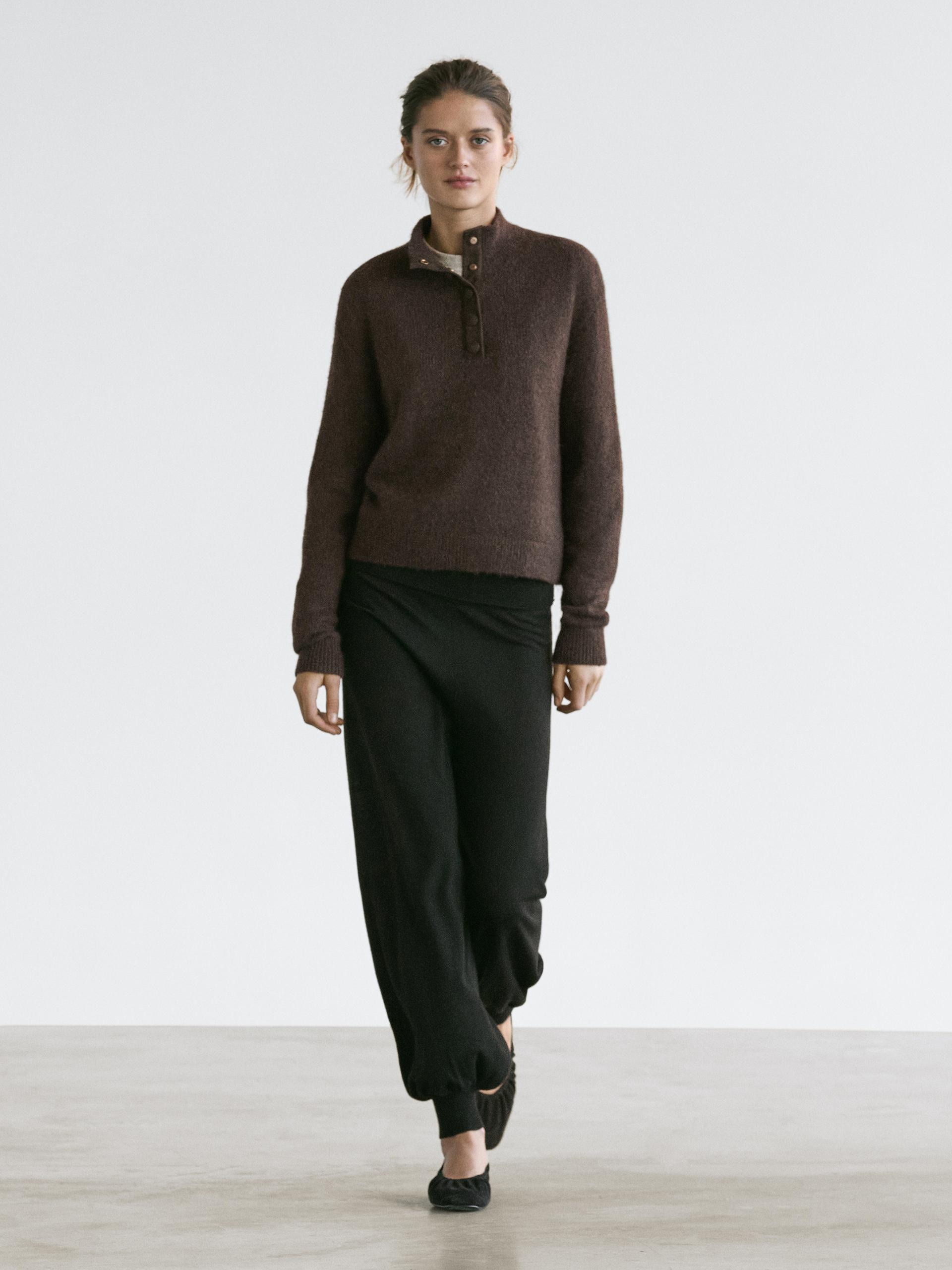Pantalón Bombacho Punto Con Lana - Negro - L - Massimo Dutti - Mujer