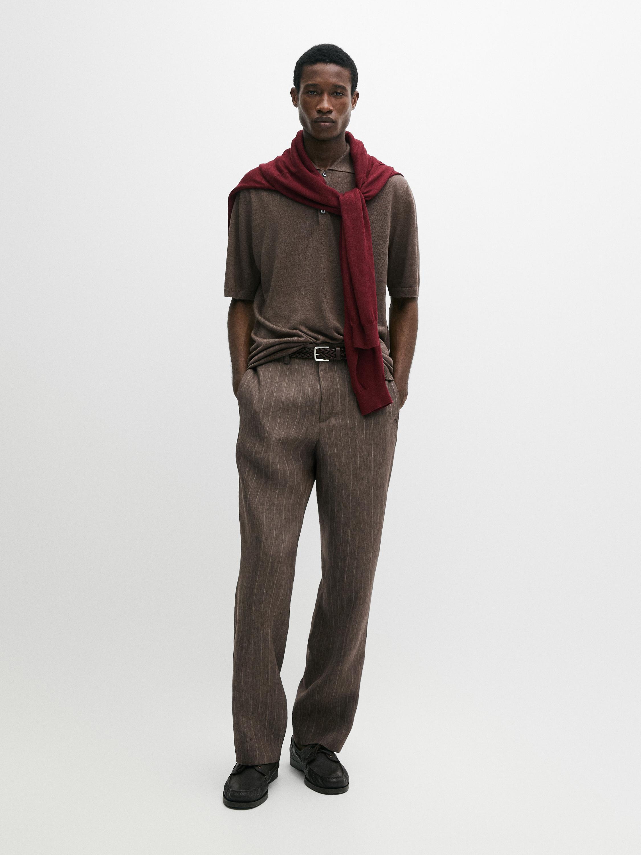 Striped linen trousers — BROWN